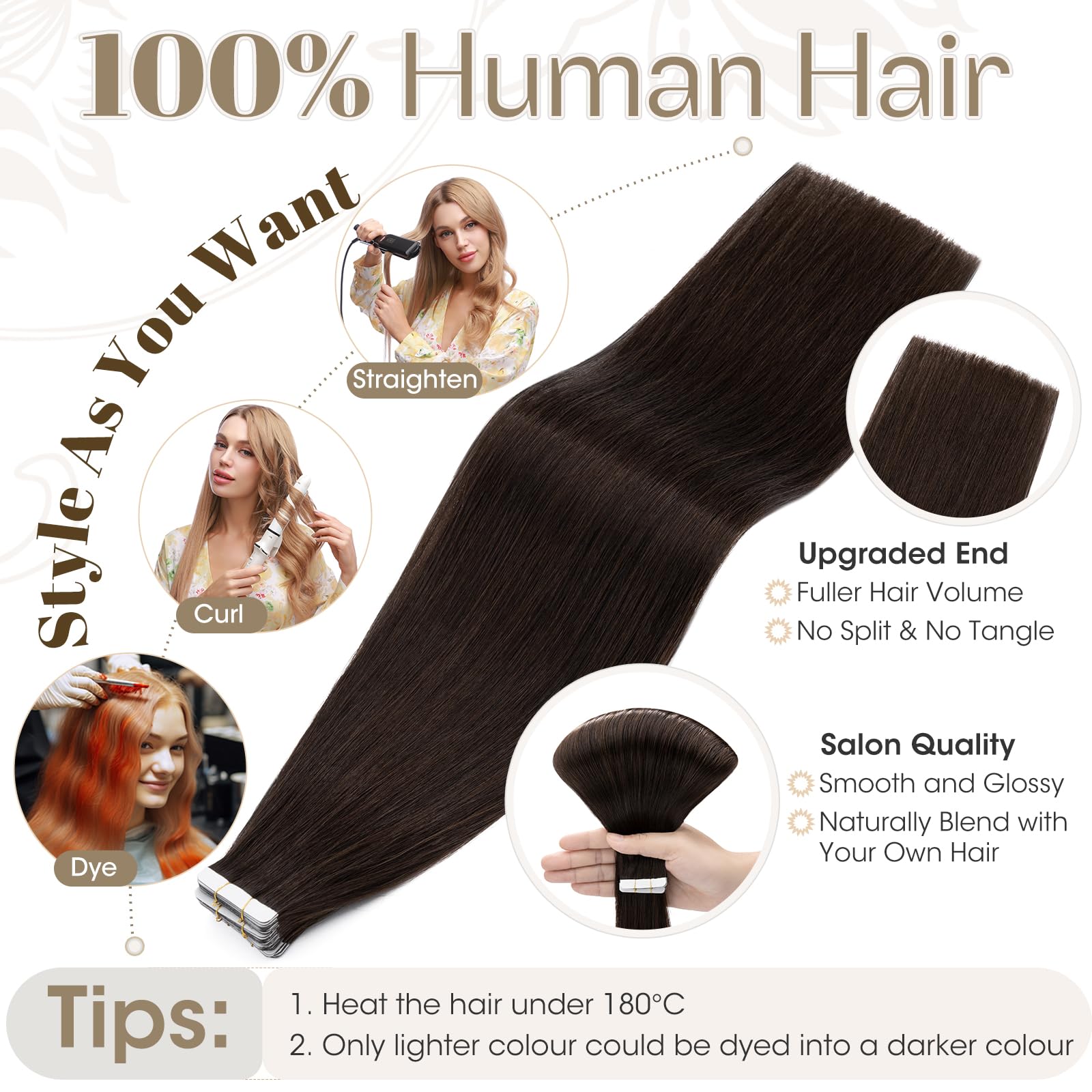 Elailite Tape in Hair Extensions Real Human Hair 20 Pcs 30g Invisible Thin Type - Image 3