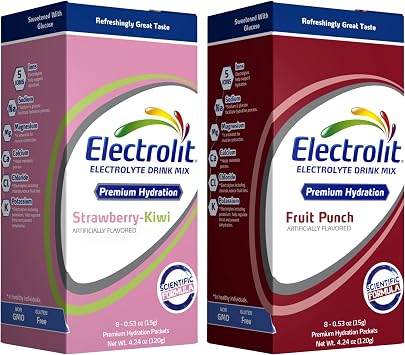 Electrolit Electrolytes Powder Packets, Fruit Punch 8 Pack and Strawberry Kiwi 8 Pack