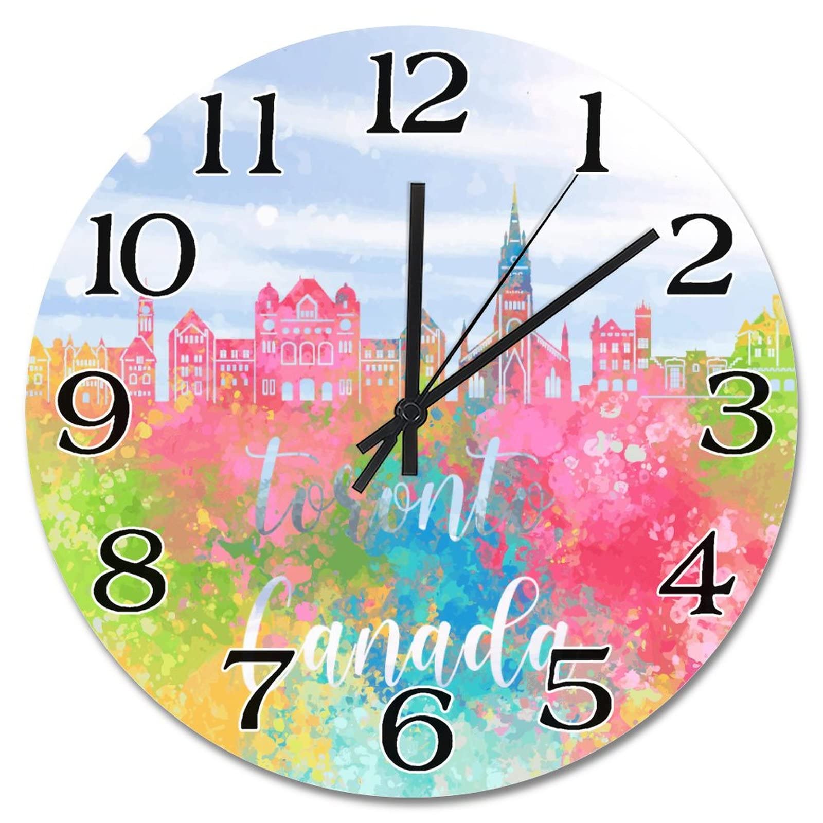 Horloge murale en bois silencieuse de 38,1 cm : décoration Toronto Canada sans tic-tac.