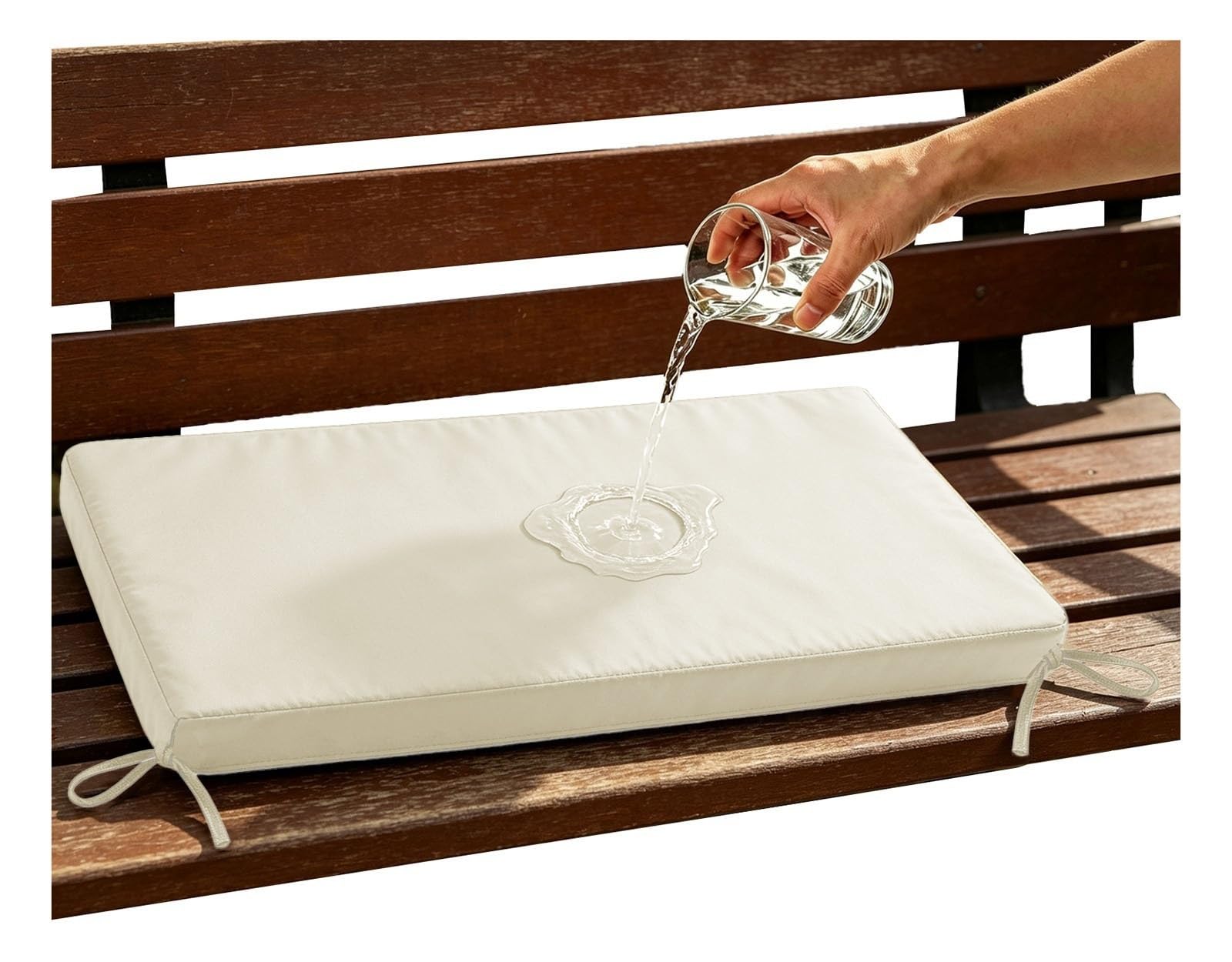 Outdoor Sofa Cushions Waterproof 80% Thick 5cm/1.9" Replacement Bench Seat Cushion Outdoor, Patio Furniture Long Cushion with Ties, Bench Seat Pad for Porch Swing Garden(Beige,65x55 cm 26x22 in)