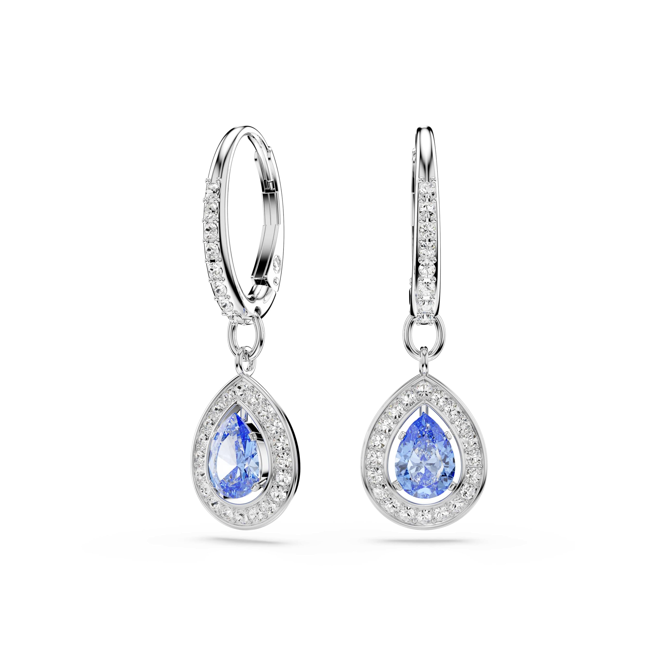 Swarovski Una Angelic Drop Earrings, Blue Pear-Cut Stone and Clear Round-Cut Crystals in a Rhodium-Finished Setting, Part of the Swarovski Una Angelic Collection