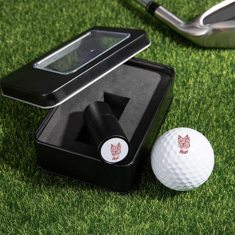Personalized Dog Cat Portrait Photo Golf Ball Stamp, Custom Name and Pet Photo Golf Ball Marker with Metal Box Gift for Golf Players Pet Lovers