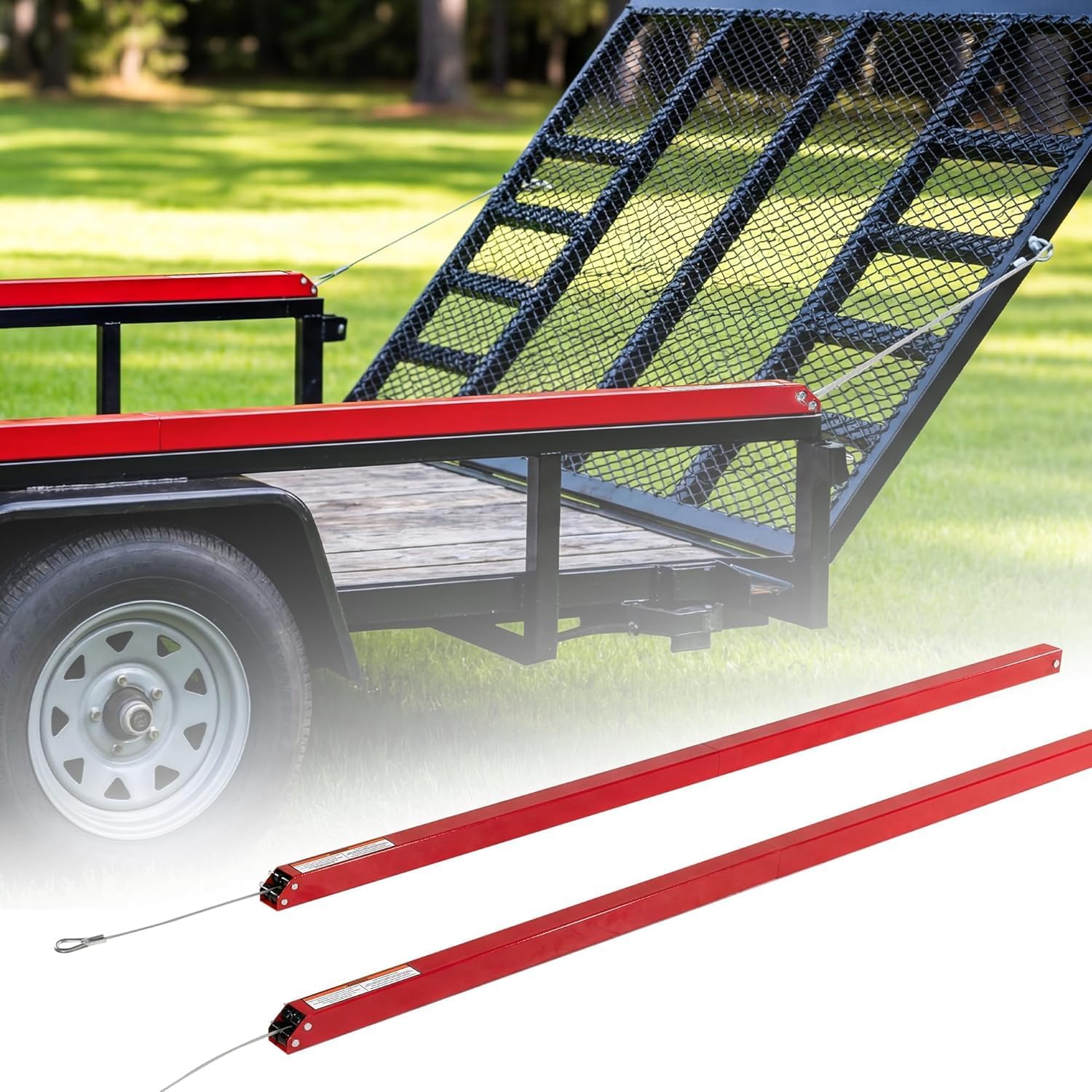 Tailgate Utility Trailer Gate Lift Assist System, Heavy Duty 2-Sided Lift Assist for 4-6 ft Tailgates, 400 lb Capacity, Easy 30 Min Installation, Red