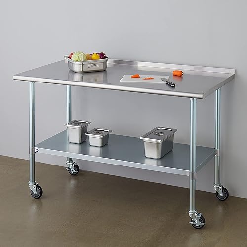 Vista 136 de Rockpoint - Mesa de acero inoxidable para preparación y trabajo con protector contra salpicaduras, 24 x 36 pulgadas; para cocina comercial, metal