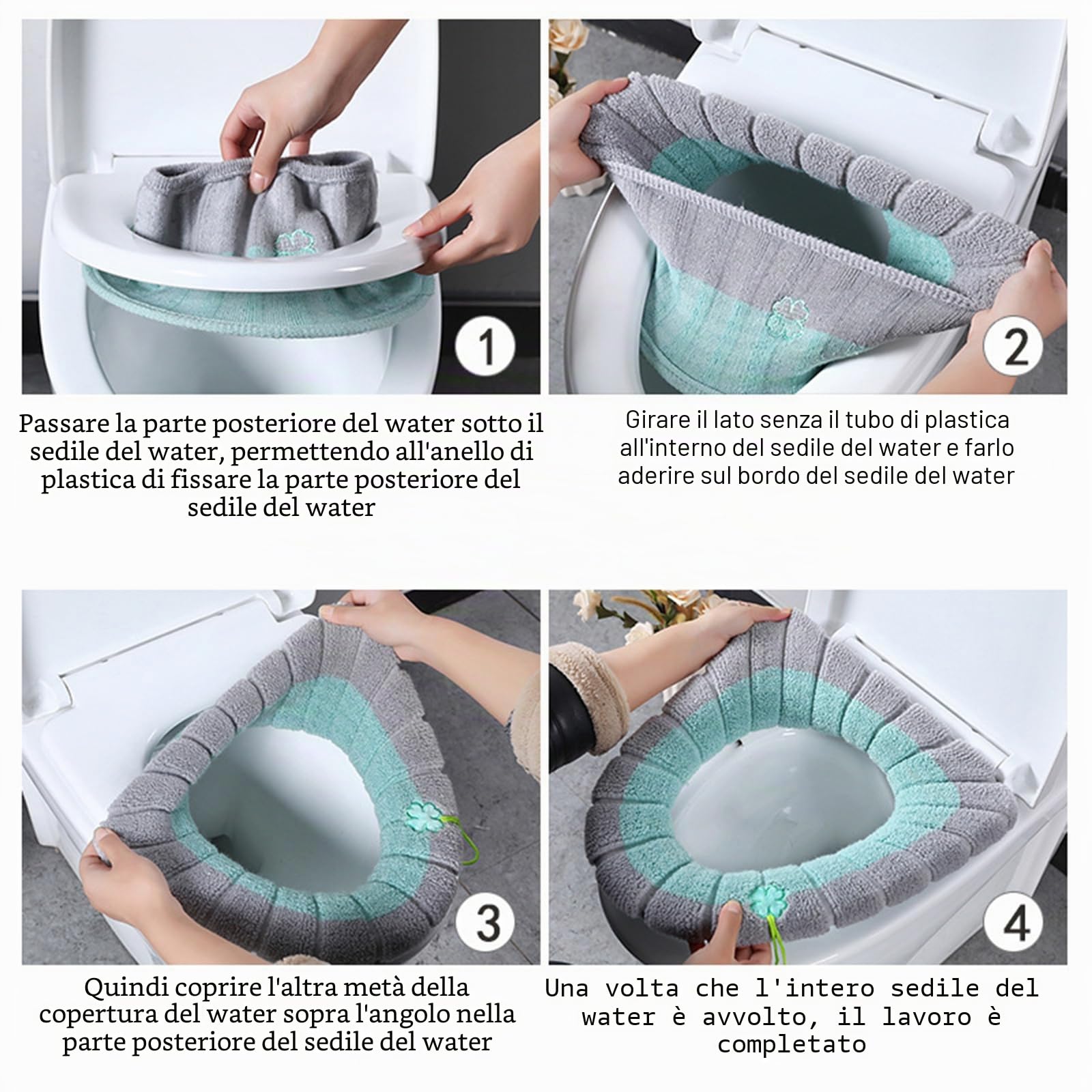 Coprisedile Per Wc Copri-Ciambella, Coprisedile Wc Universale, 4 Pezzi Coprisedile Per Wc Morbido E Spesso, Elasticizzato, Lavabile
