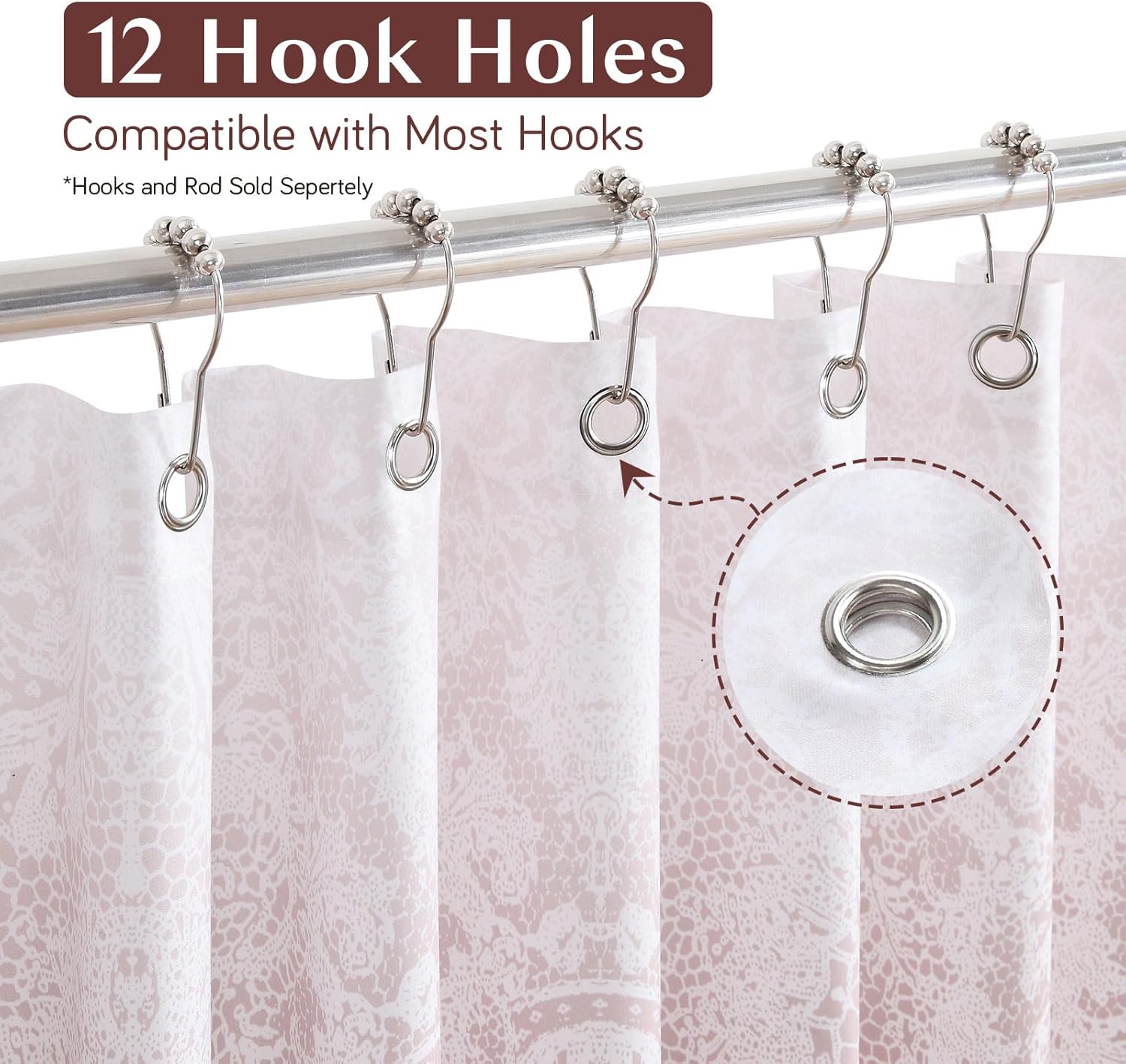 Brown Ombre Shower Curtain,Brown to White Gradient Lace Printed Fabric Curtains for Bathroom,72" W x 72" H