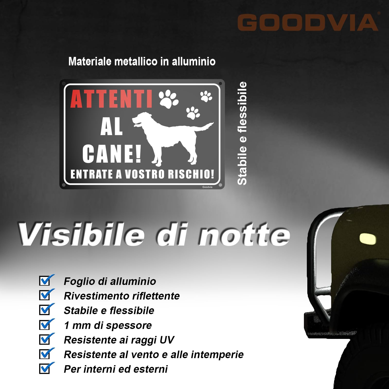 Cartello Attenti Al Cane Alluminio Metallo 7.8x11.8'' (A4) Pastore, Leggero ma Robusto, Resistente Agli Agenti Atmosferici, Durevole, Protetto dai Raggi UV, Facile da Installare, Riflettente