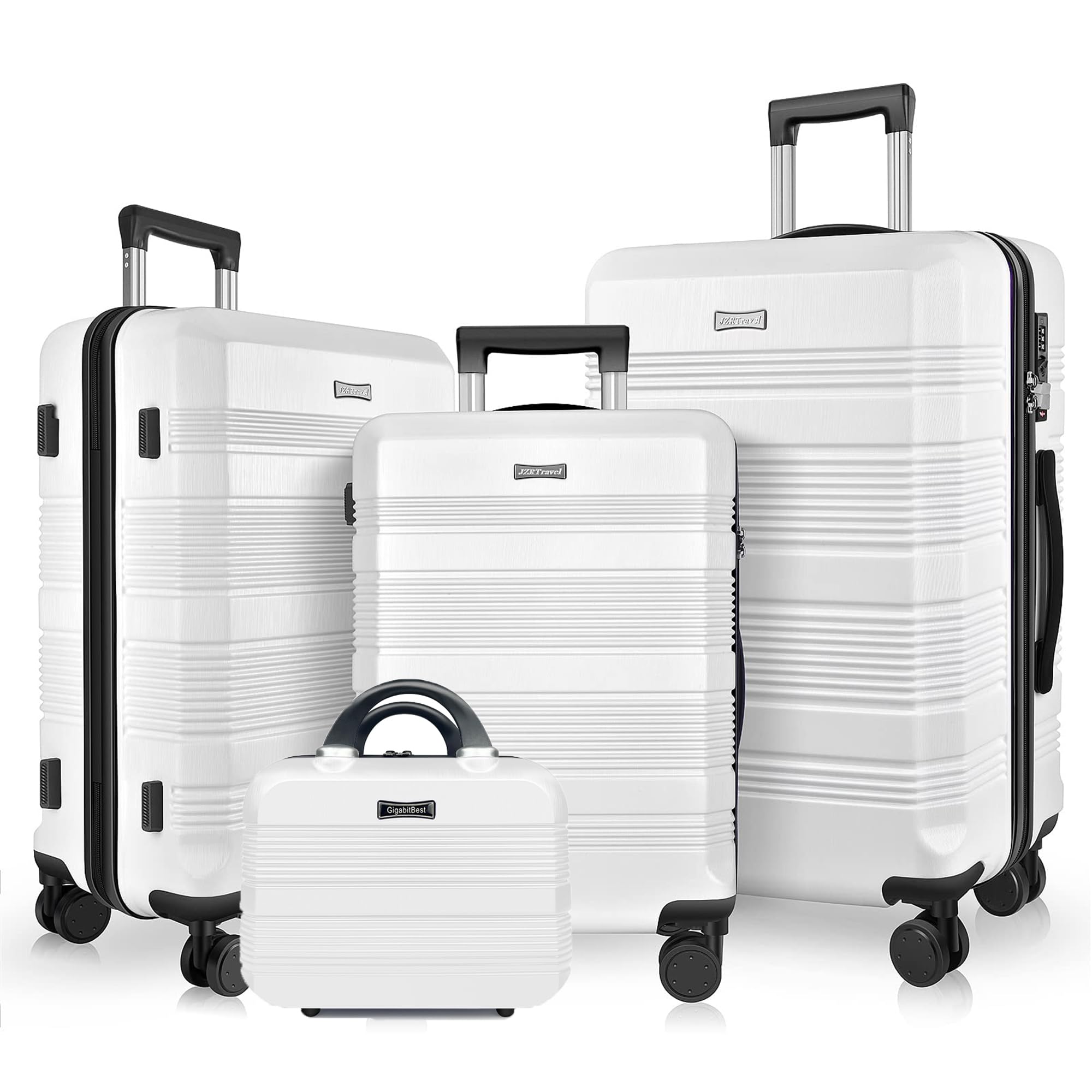 4 Piece Luggage Set – Large Capacity PC+ABS Hard Shell Suitcases with TSA Lock & Removable Spinner Wheels – Perfect for Family Travel(White)