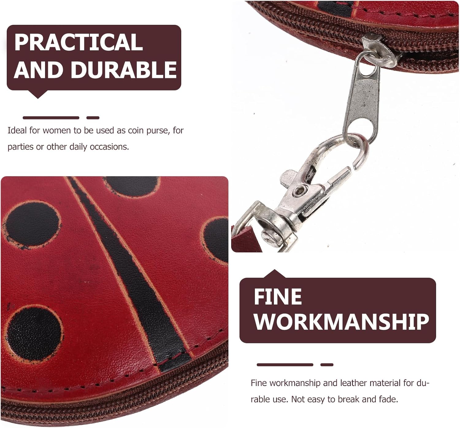 PRETYZOOM Leather Ladybug Coin Purse Change Wallet Cartoon Ladybug Dots Coin Pouch Credit Cards Holder with Zipper Red