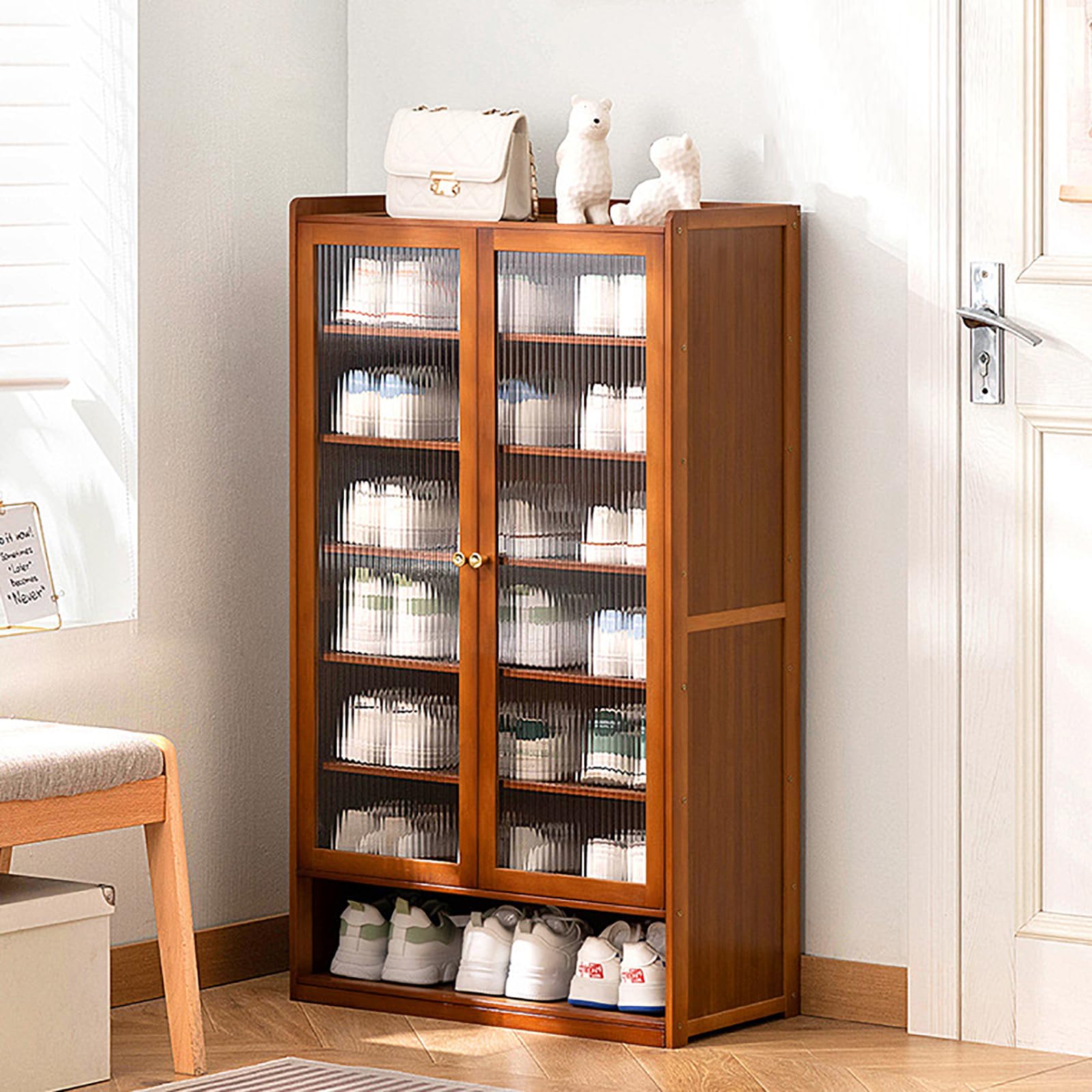 Meuble à chaussures élégant marron à 8 niveaux de rangement en bois