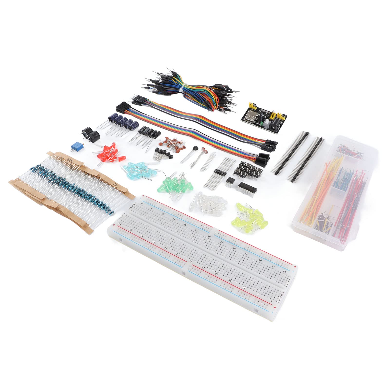 Zerodis Kit Divertente di Componenti Elettronici, Materiali Siliconici, Modulo di Alimentazione e Cavi Ponticello con Vari Resistori per Progetti R3