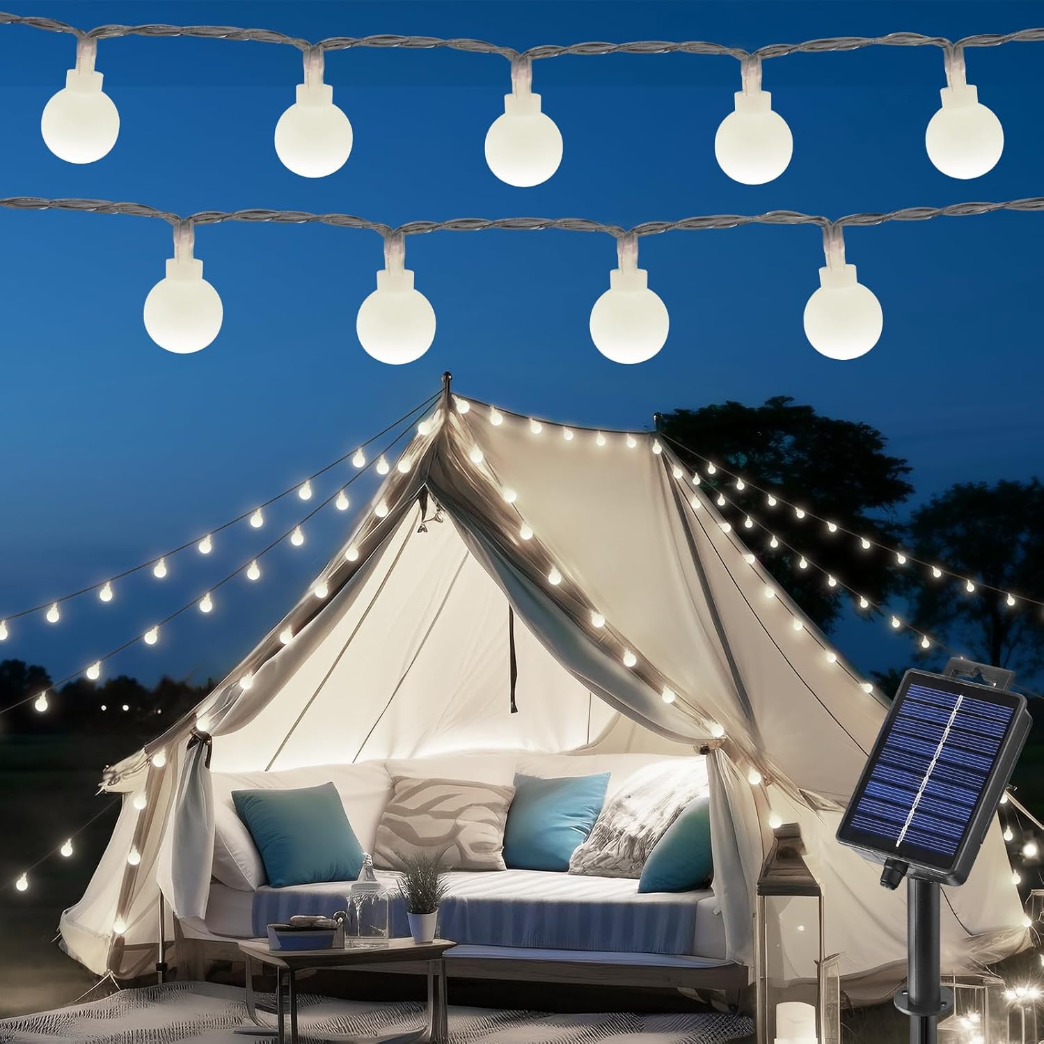 Brightown Solar Lights Outdoor Waterproof, 19.6Ft 60 LED Globe Solar String Lights for Outside, 8 Modes Outdoor Solar Lights for Yard Balcony Patio Tree Canopy Party (Pure White)