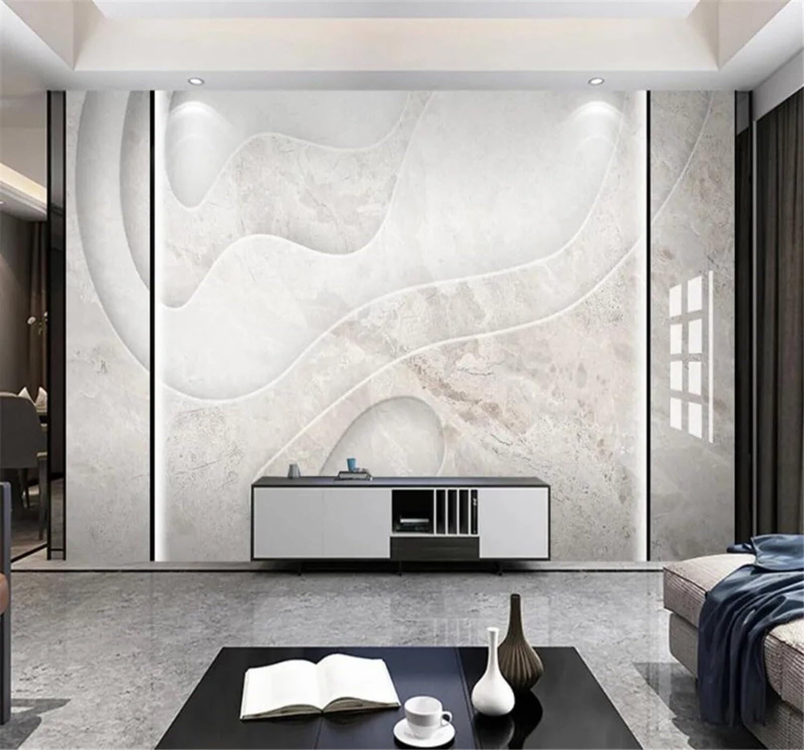 Tzxztt Minimalist Abstract Geometric Marble Effect Pattern Modern 3D Wallpaper Premium Textured Silk Neutral Tones Material Ideal for Living Room Bedroom-400cm×280cm