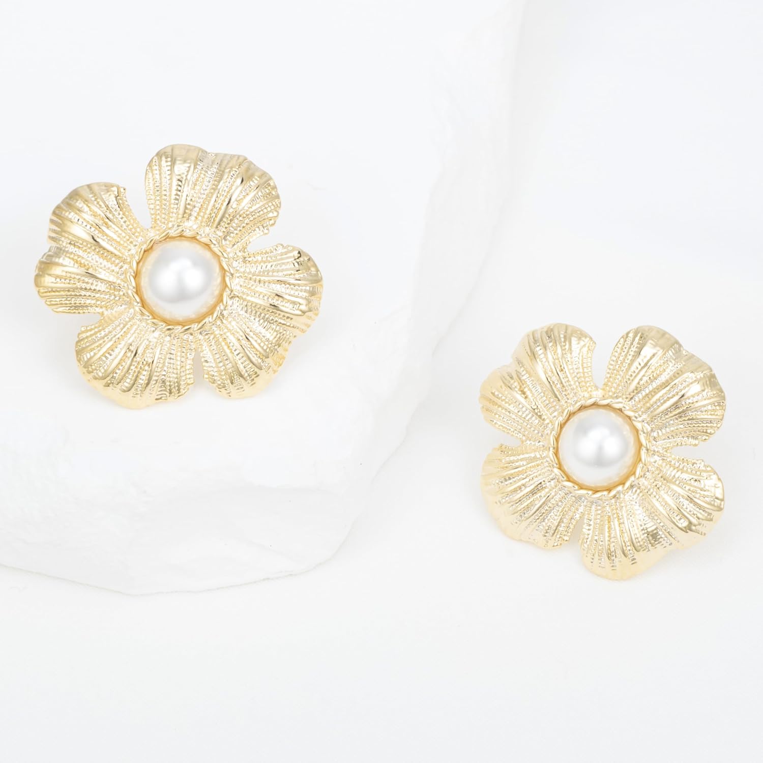 Gold Flower Earrings for Women Big Elegant Floral Statement Flower Stud Earrings - Image 6