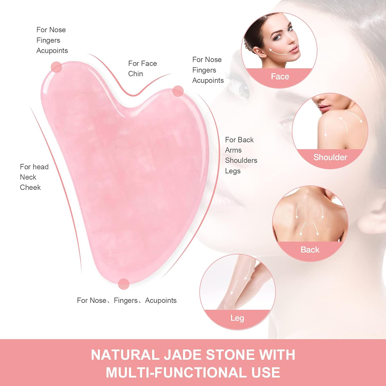 Gua Sha Facial Tool, Natural Jade Stone Guasha Board for SPA Acupuncture Therapy Trigger Point Treatment, Gua Sha Scraping Massage Tool (Pink) : Health & Household