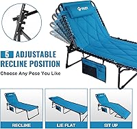 Vista 2 de VILLEY Oversized Padded Chaise Lounge with Cushion, Foldable Camping Cot, Patio Reclining Lounge Chairs, Folding Sleeping Bed for Outdoor, Indoor