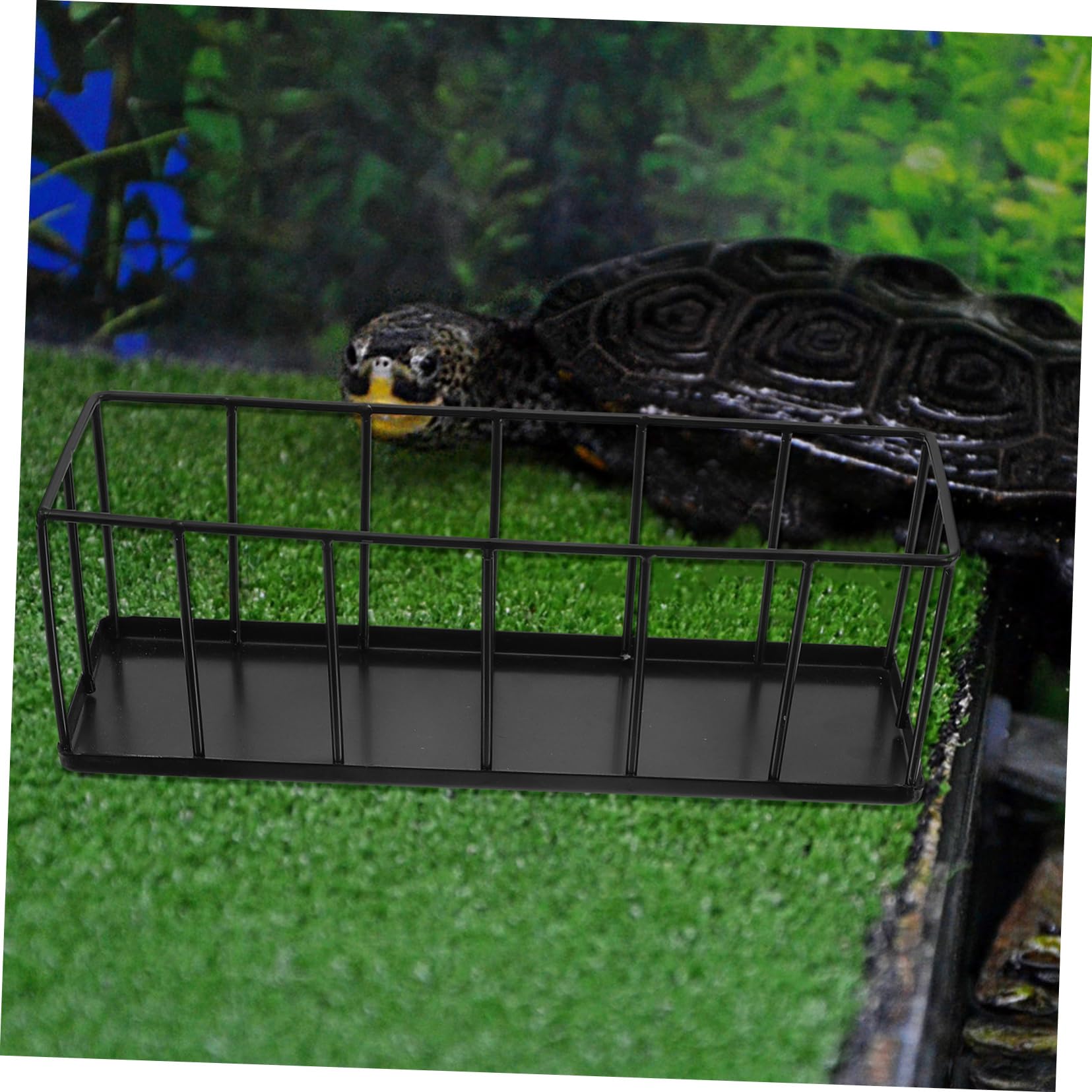FRCOLOR Comedero para Reptiles de Acero Inoxidable Base Antideslizante, Bandeja Pequeña para Tortugas y Lagartos, Cuenco Resistente Negro, Uso en Terrarios para Mascotas Reptilianas