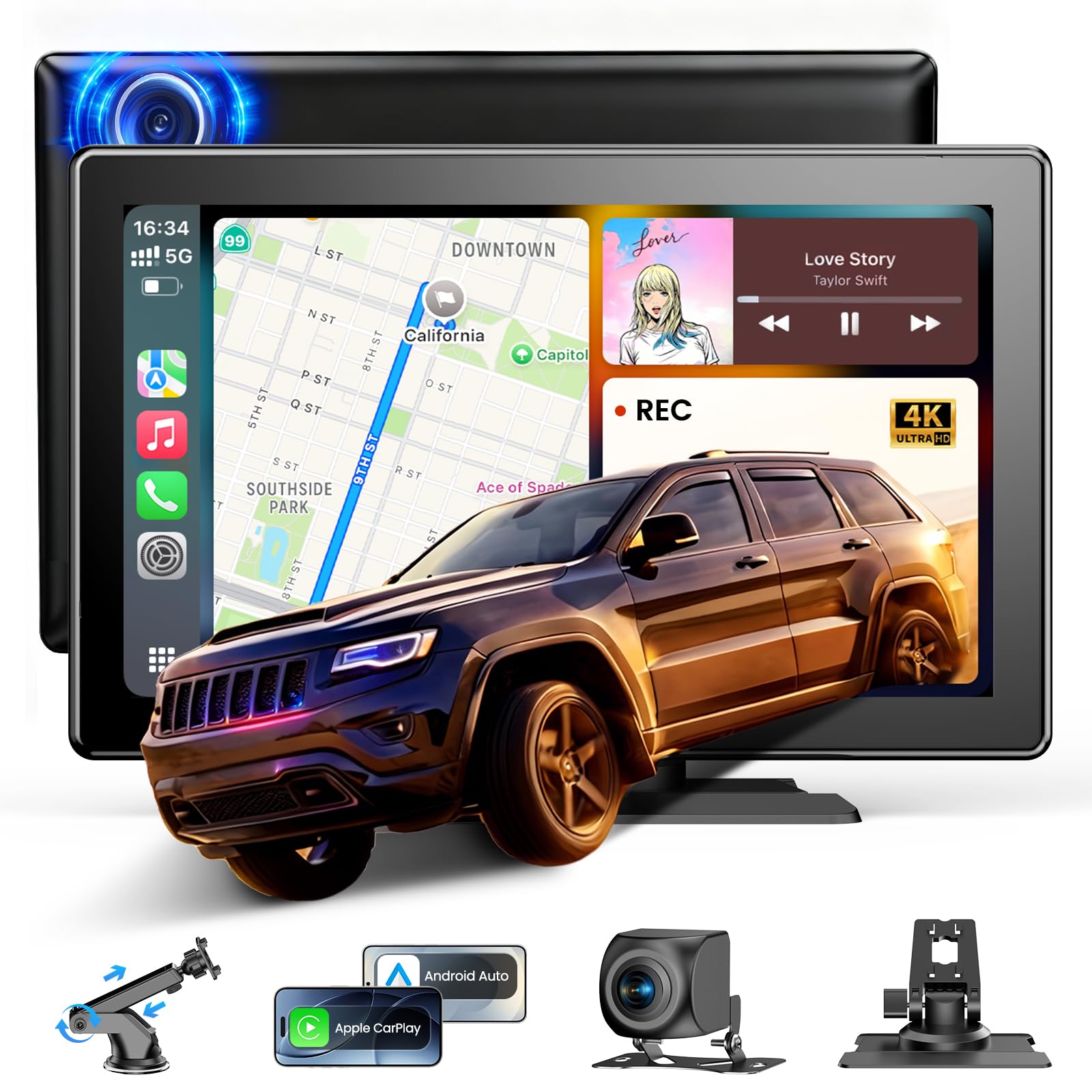 。*。様 Android Car Player HDディスプレイ Amazon.com: 9''HD Carplay Screen for Car 4K Dash Cam&1080P Backup