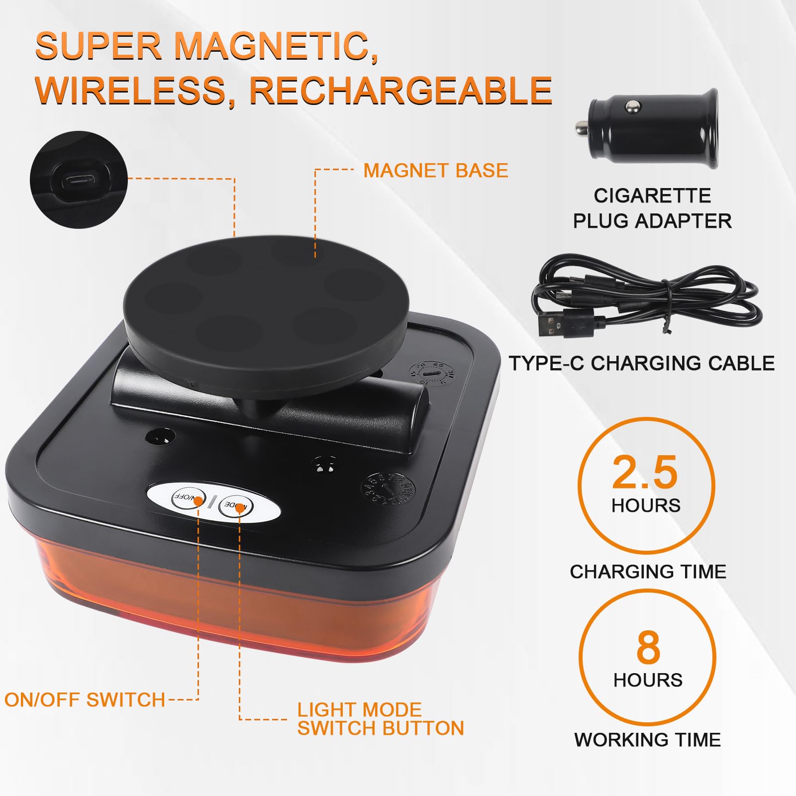 luz emergencia coche LED 12V/24V, 5 Modos Luces de Advertencia ámbar Luz estroboscópica de Emergencia IP67 Aprobación E-Mark Impermeable