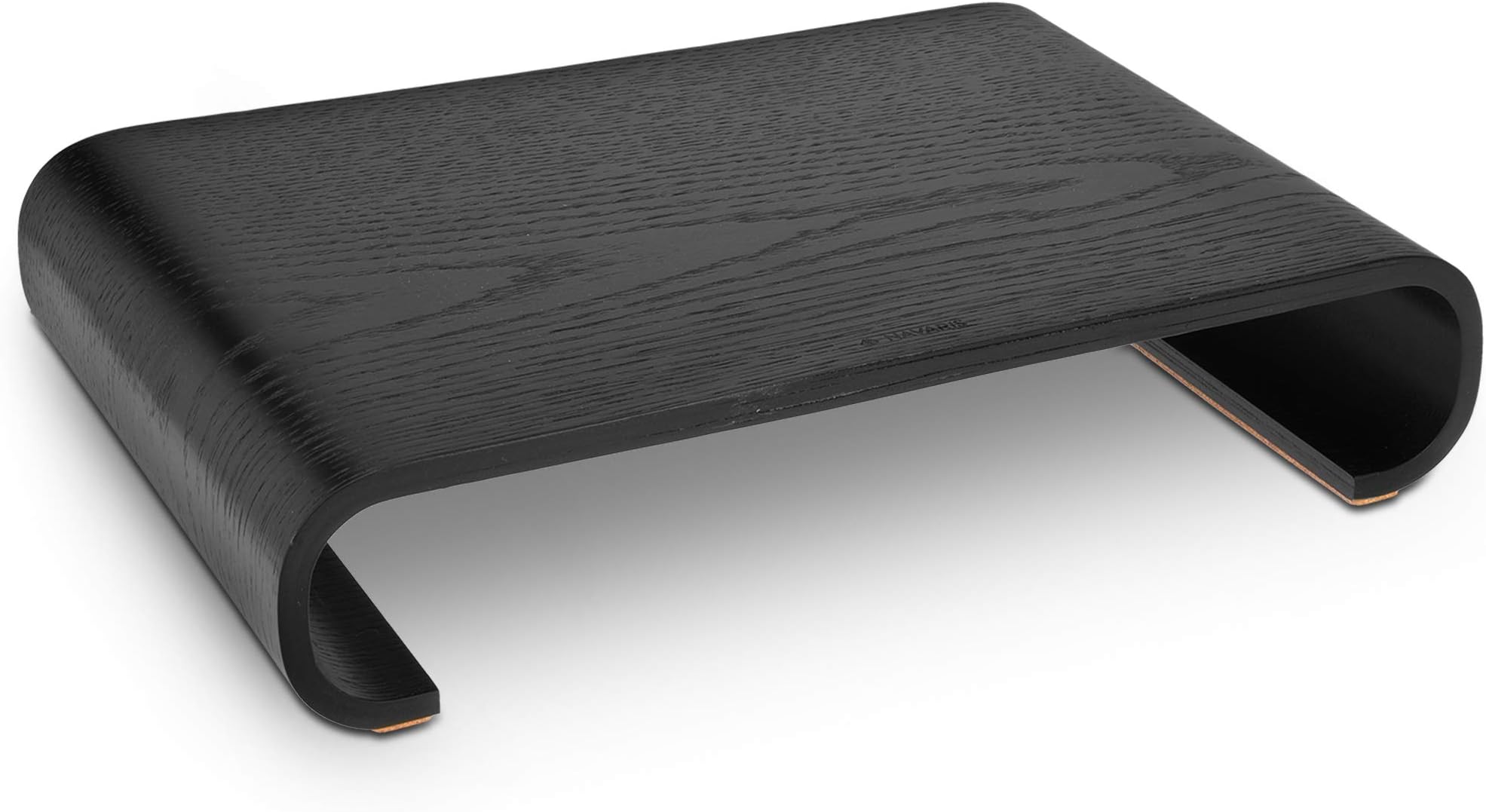 – Navaris Computer Monitor Wood Stand - Universal Desk Monitor Holder - Desktop Dock Wooden Mount Display Riser for PC TV Laptop - Oak in Black