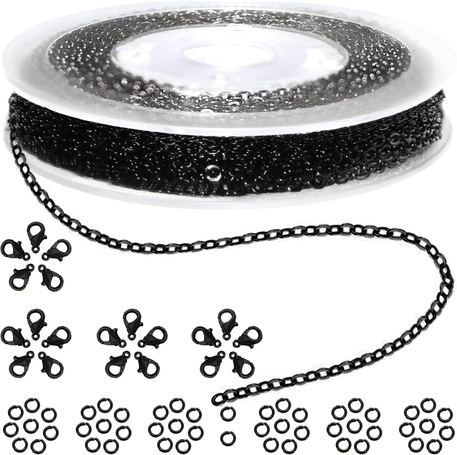 Jishi 16ft Aluminium Curb Chain Roll, Thick Twisted Chain Links, Black Plated Metal Craft Chain Curb Link Chain Spool for Jewelry Making Necklace Bracelet DIY Crafts, Jewelry Making Findings Supplies