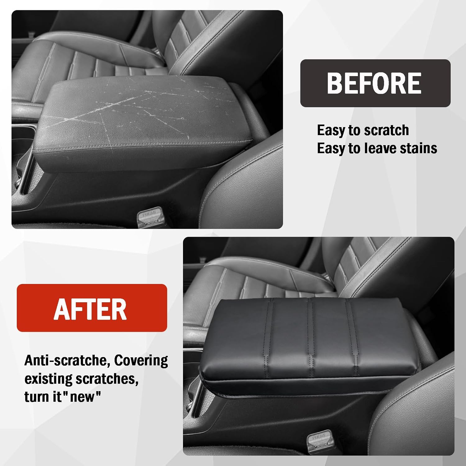 for CRV Center Console Cover 2026 2025 2024 2023 - [Upgraded] Thick & Soft Leather Middle Armrest Cushion Protector for Honda CRV 2023 2024 2025 2026 Interior Accessories - Black Stitch