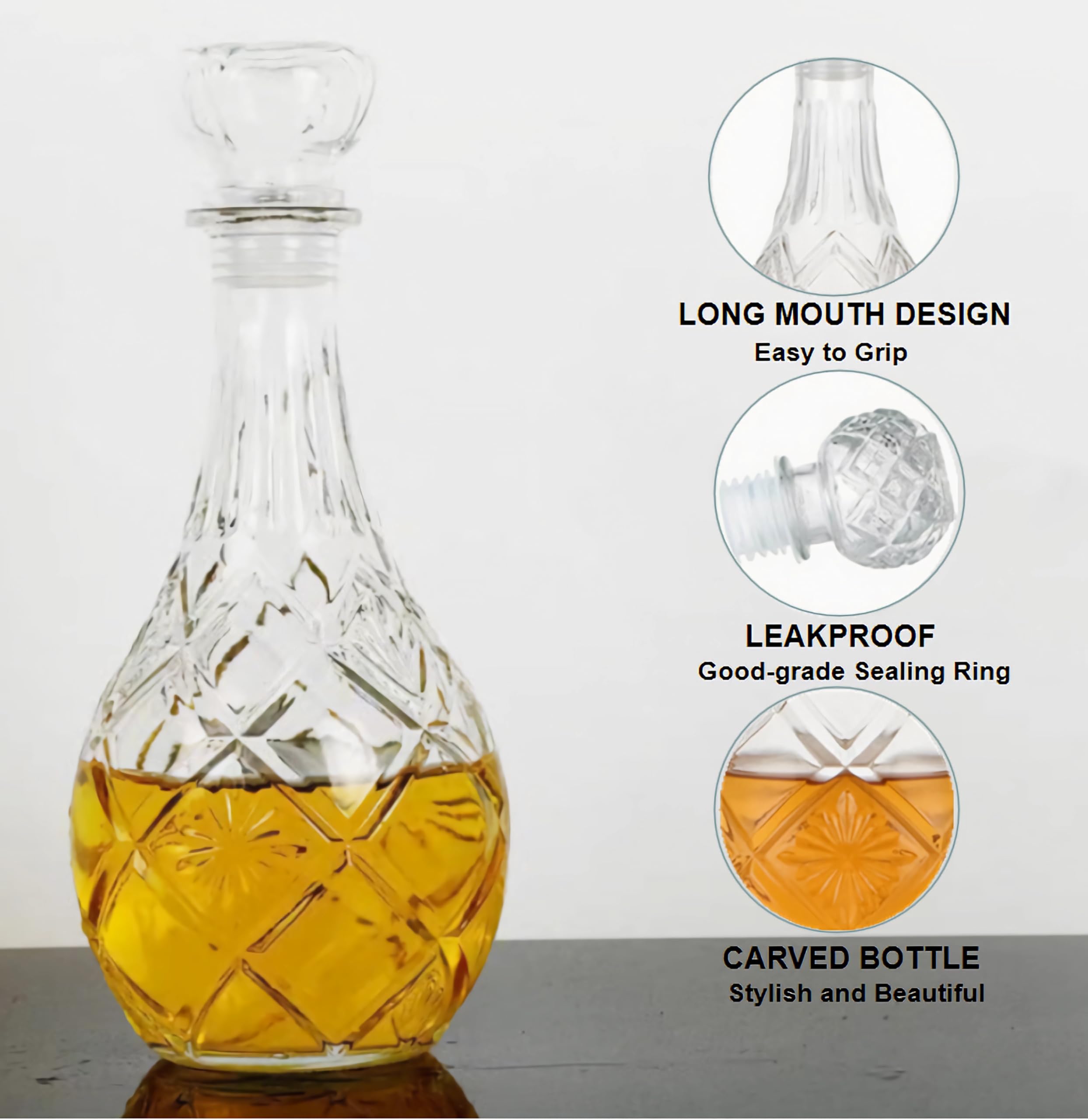 Liquor Bottle Decanter, Lead-Free Crystal Decanter, Whiskey Decanter with Airtight Glass Stoppern, 29oz Whiskey Vodka Bourbon Alcohol Decanter for Home, Bar, Gift, Party Decor