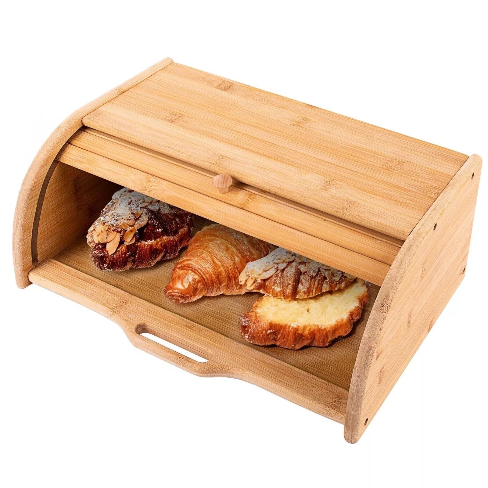 Kabalo Large Bamboo Bread Bin Wooden Roll Top Kitchen Food Wraps Buns Storage