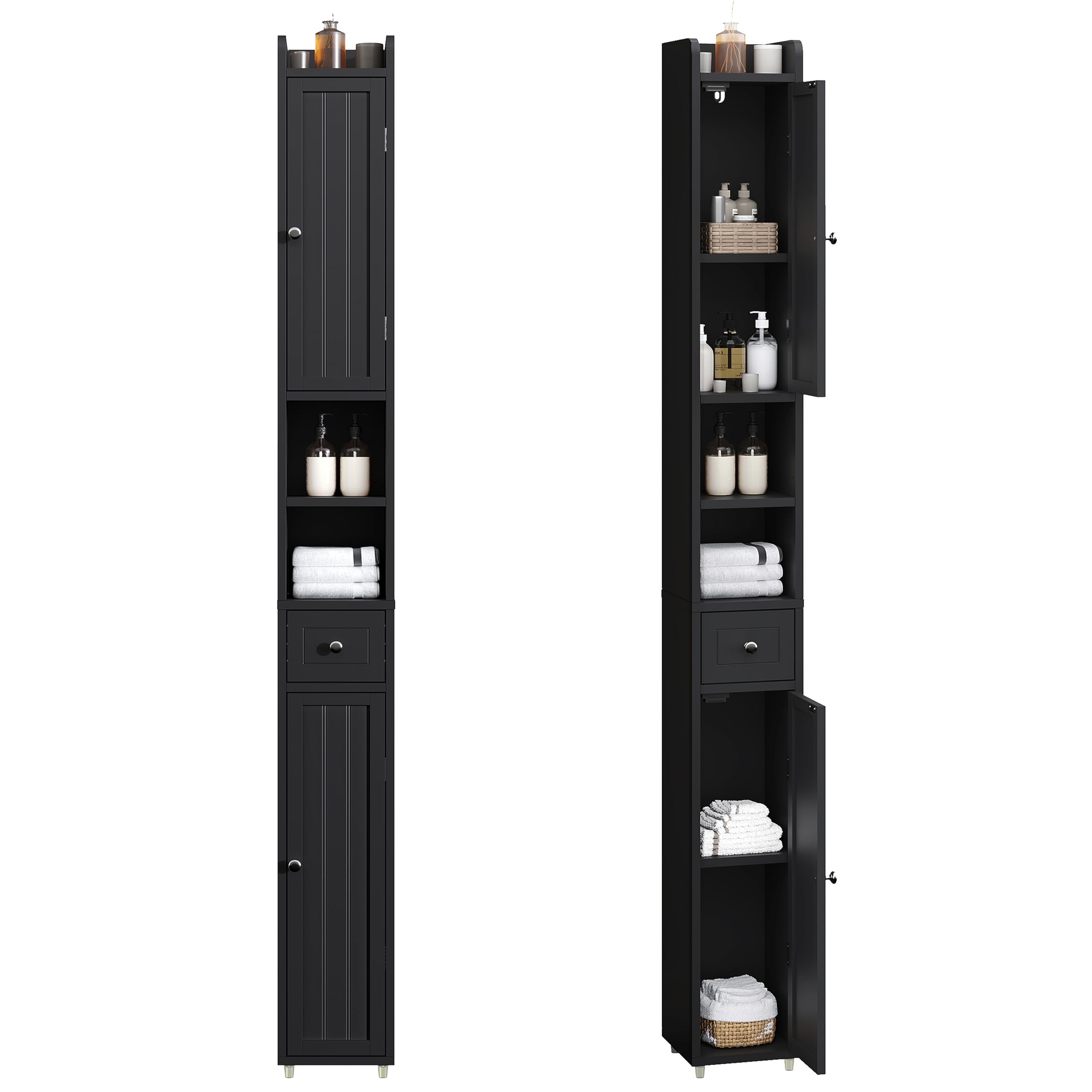 ChooChoo Narrow Bathroom Storage Cabinet with Adjustable Shelves, Tall Storage Cabinet with 2 Doors and 1 Drawer, Freestanding Cupboard for Small