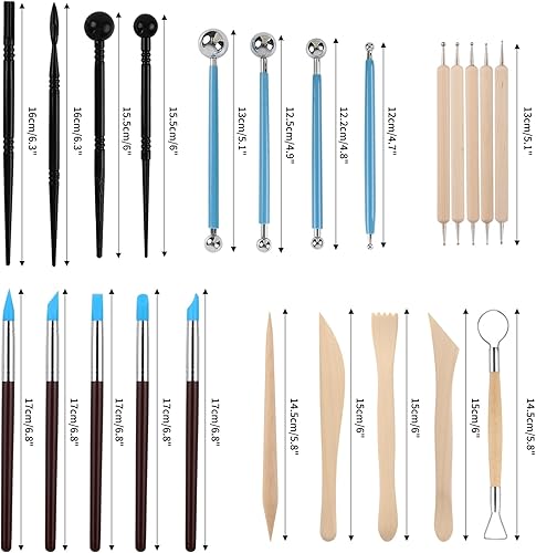 Miniatura 2 de RUBFAC Herramientas de arcilla polimérica, kit de herramientas de arcilla, juego de 24 herramientas de escultura de arcilla con lápiz óptico y kit