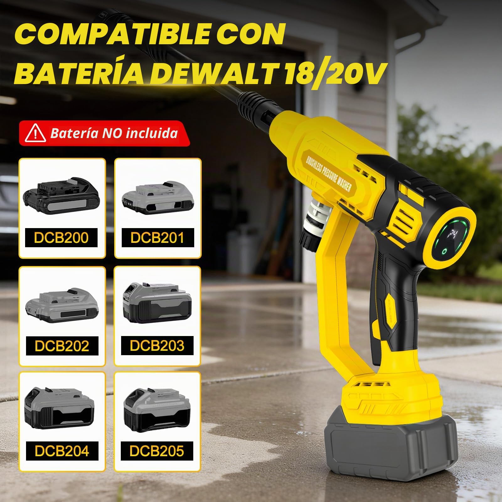 Hidrolimpiadora sin Cable Compatible con batería Dewalt 20V, 750 PSI Hidrolimpiadora portátil de Mano con cañón de Espuma con Boquilla 6 en 1 para Limpieza de Suelos de Coches y Paredes (sin batería)