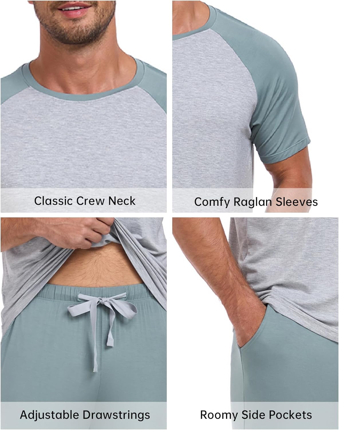 EA'S SECRET Men's Pajama Sets Lightweight Bamboo Rayon Pajamas Soft Short Sleeve Lounge Sleepwear With Pocket - Image 4