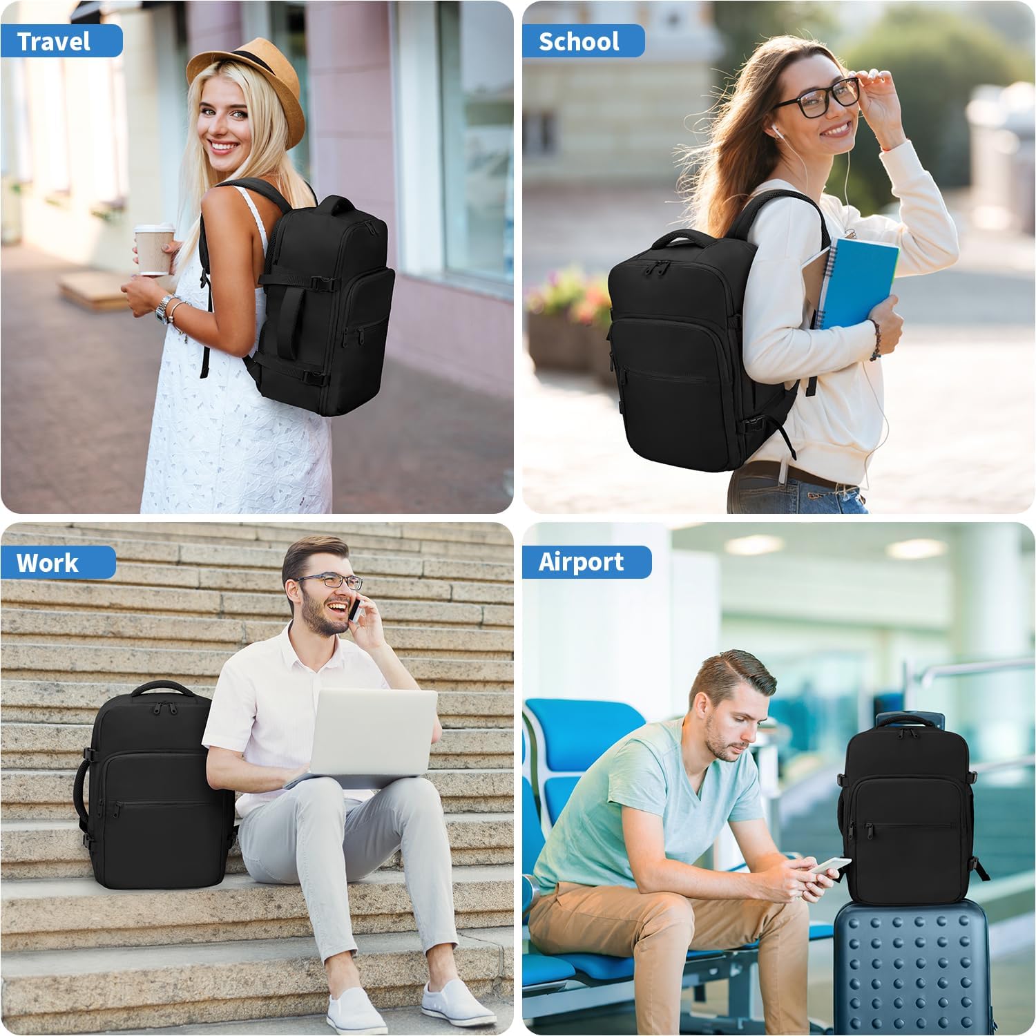 VSNOON Zaino Ryanair 40x30x20, 24L Zaino Bagaglio a Mano Zaino Viaggio per Uomo, Impermeabile zaino Da Viaggio per 15.6 Pc Portatile, za ino 40x30x20 per Ryanair, Wizz Air, Easyjet, Nero