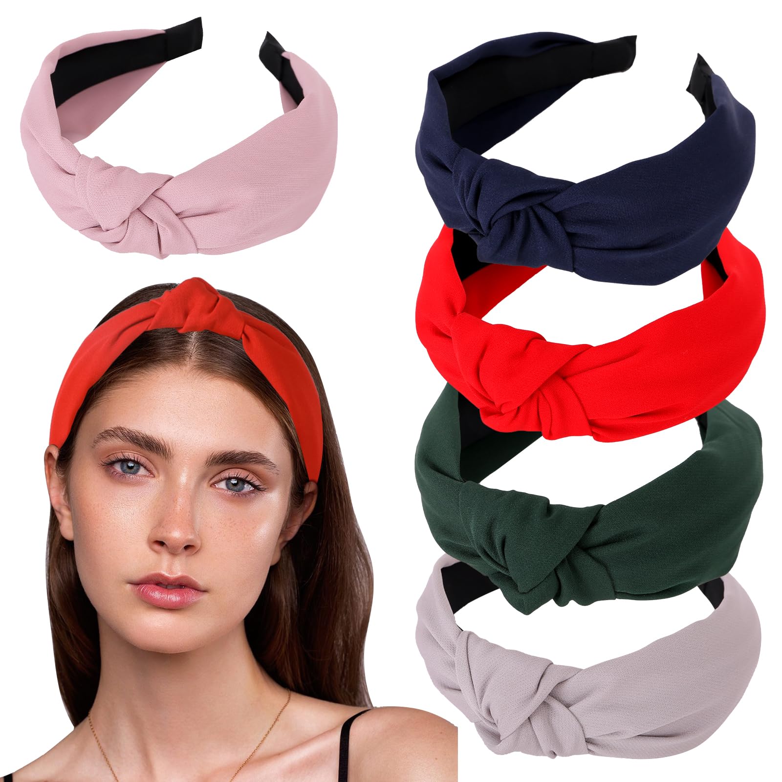 Loucent – Confezione Da 5 Fasce Annodate Per Donna – Morbide, Antiscivolo, Con Nodo Superiore – Colori Bianco E Cachi - 2