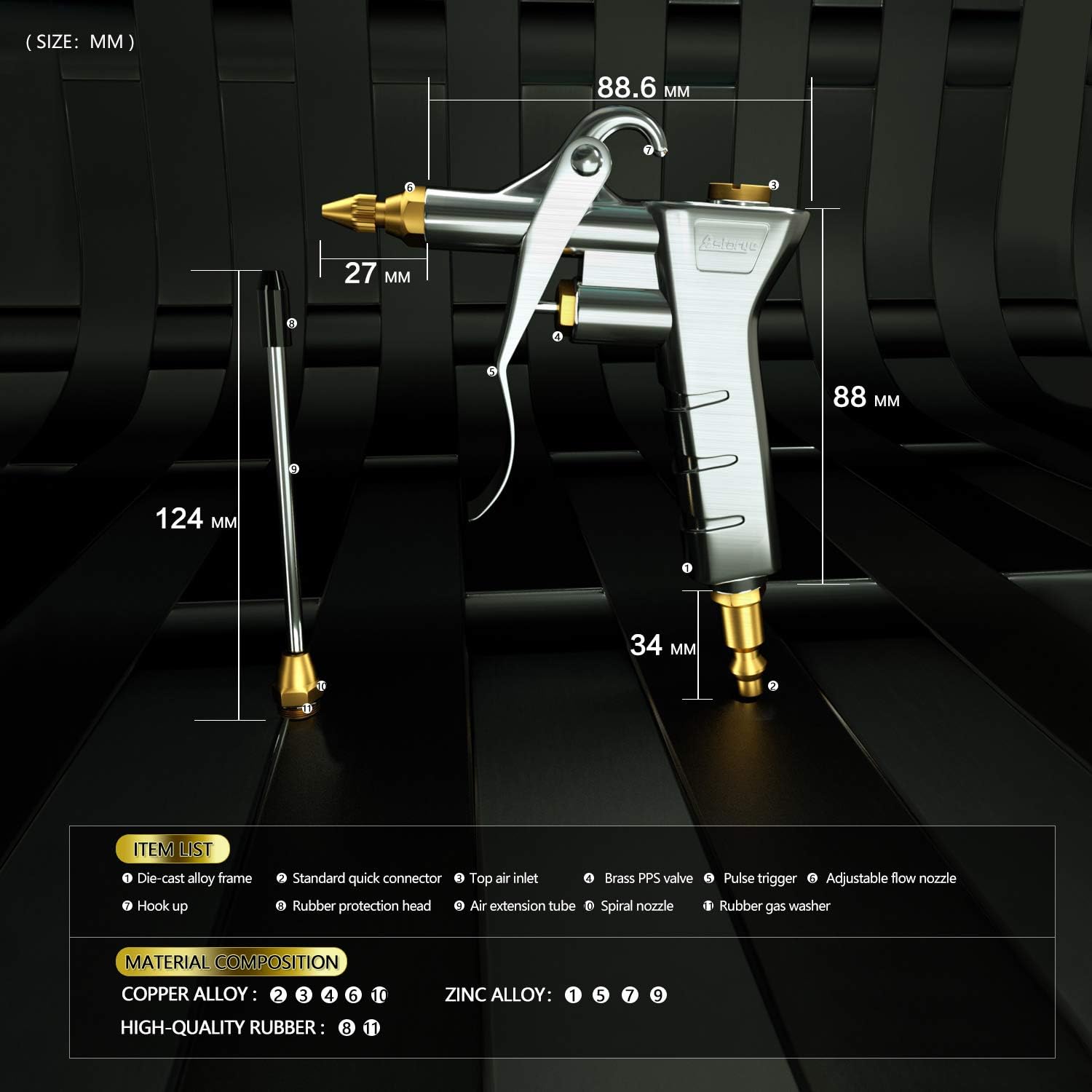 Air Blow Gun Astarye Nozzle Duster Blow Gun Cleaner 1/4" Industrial Type D Air Compressor Quick Connect hand-operated spray guns