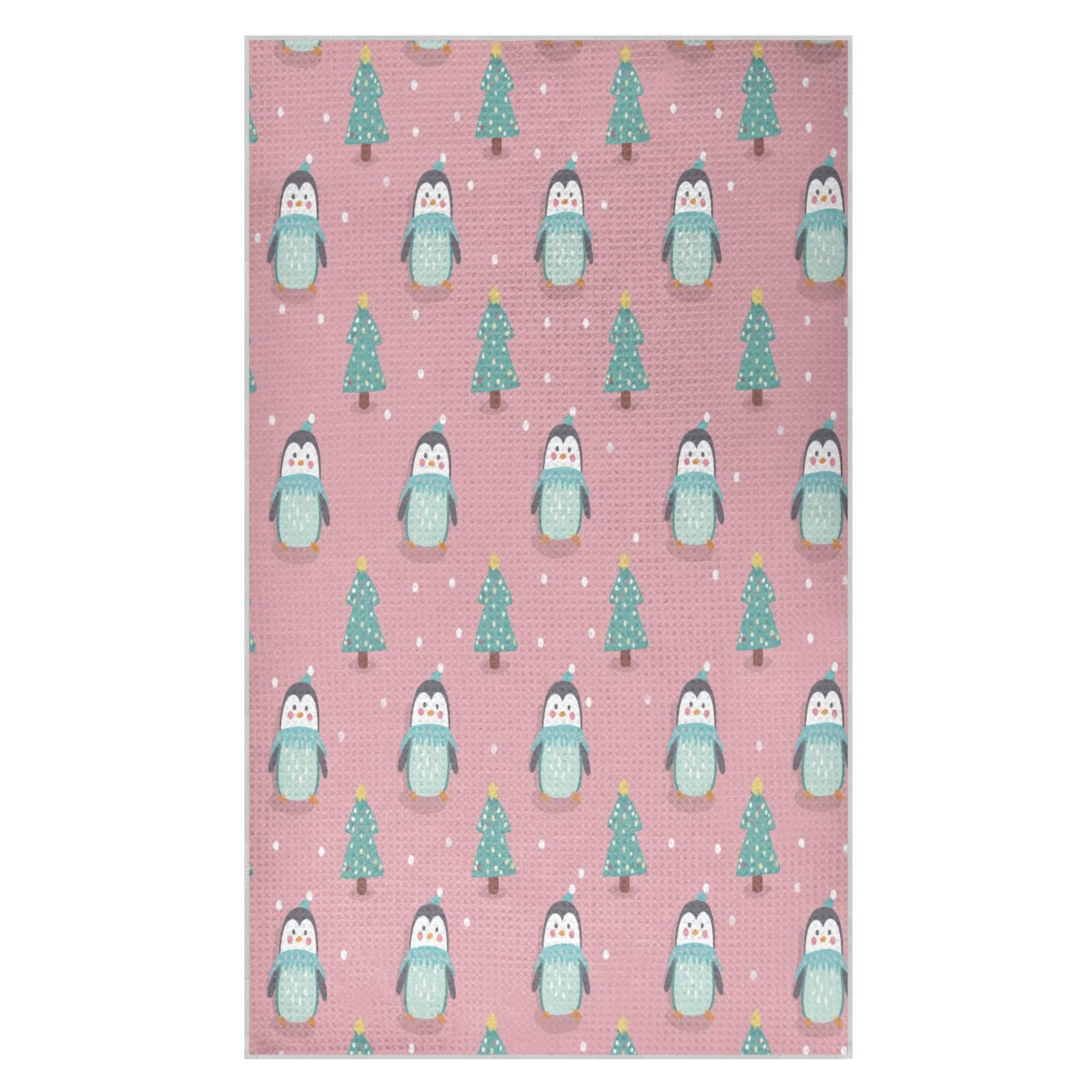 BURSTDDY Penguin Christmas Tree Kitchen Towels,Absorbent Dish Towels 2 Pack