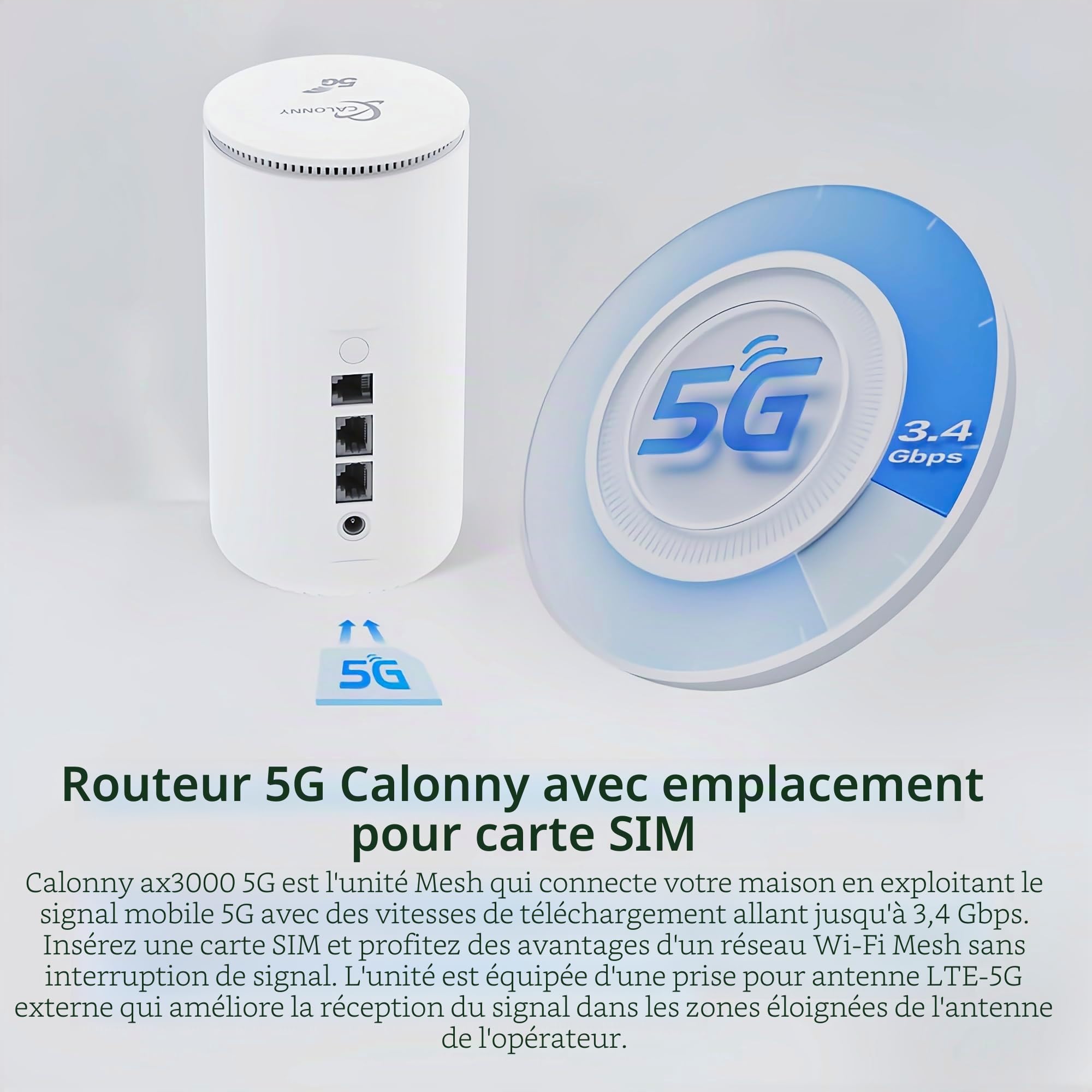 Routeur 5G avec SIM UDX710 WIFI6, 2 Ports, WAN/LAN, 5G, NR, TDD, Max 2,6 Gbit/s DL/650 Mbit/s, Modem UL Double Bande 2,4 GHz, 5,0 GHz, 802.11 a/b/g/n/AC/AX