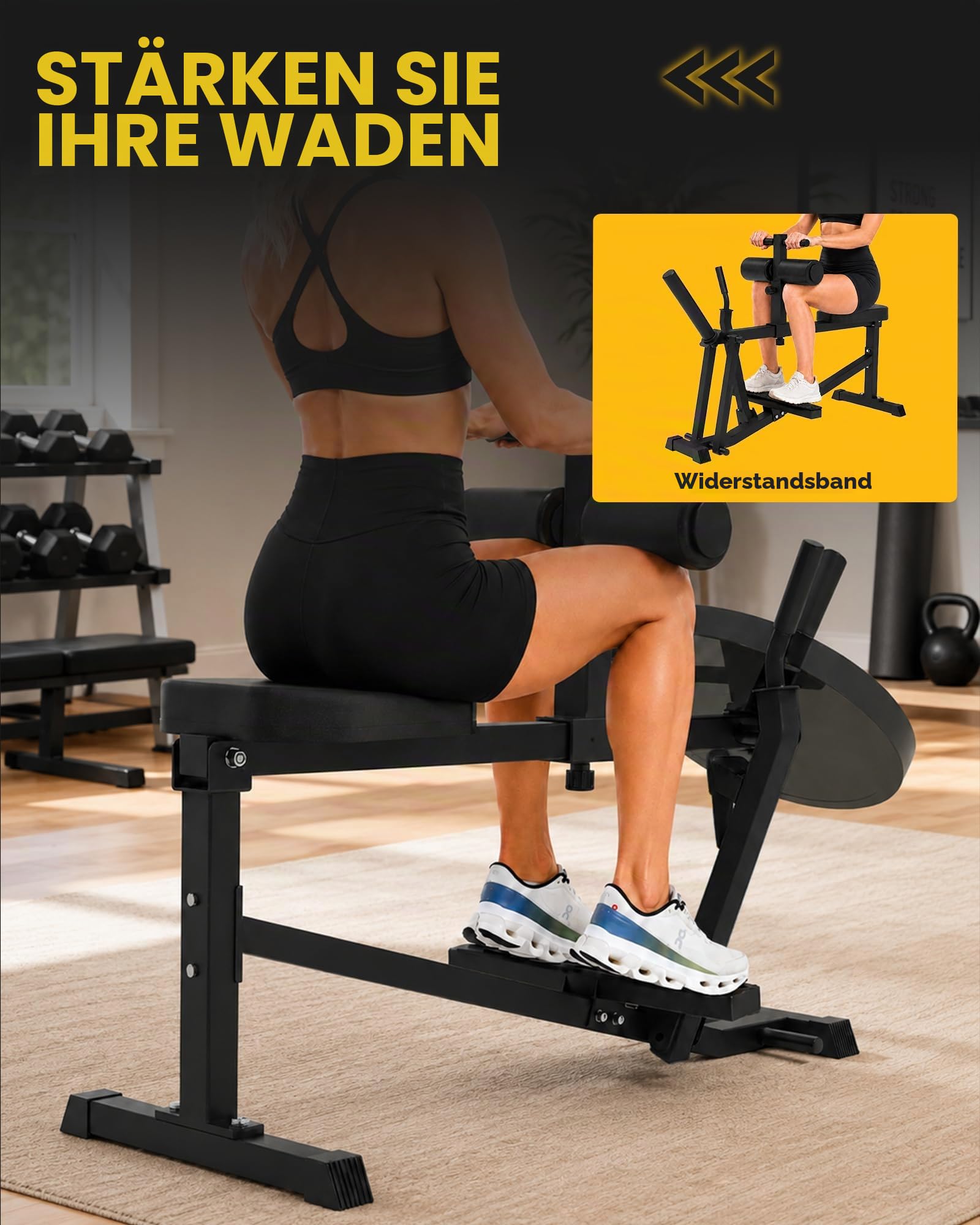 GuuG Wadenmaschine Wedentrainer Wadendehner Sitzend: Beintrainer im Sitzen für Zuhause Kraft-Beintrainer Bein Trainingsgerät Training Seated Calf Raise Machine Schwarz