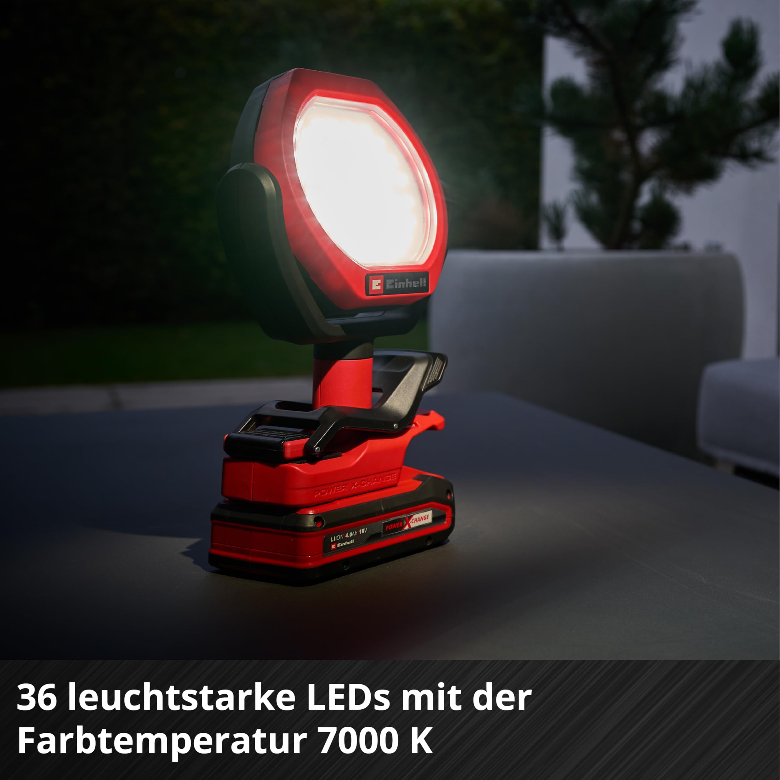 Einhell Akku-Outdoor-Lampe GC-OL 18/1500 Li-Solo Power X-Change (18 V, 1500 lm, 7000 K, 4 m Leuchtweite, schwenk- & Drehbarer Leuchtkopf, 3 Helligkeitsstufen, Ohne Akku)