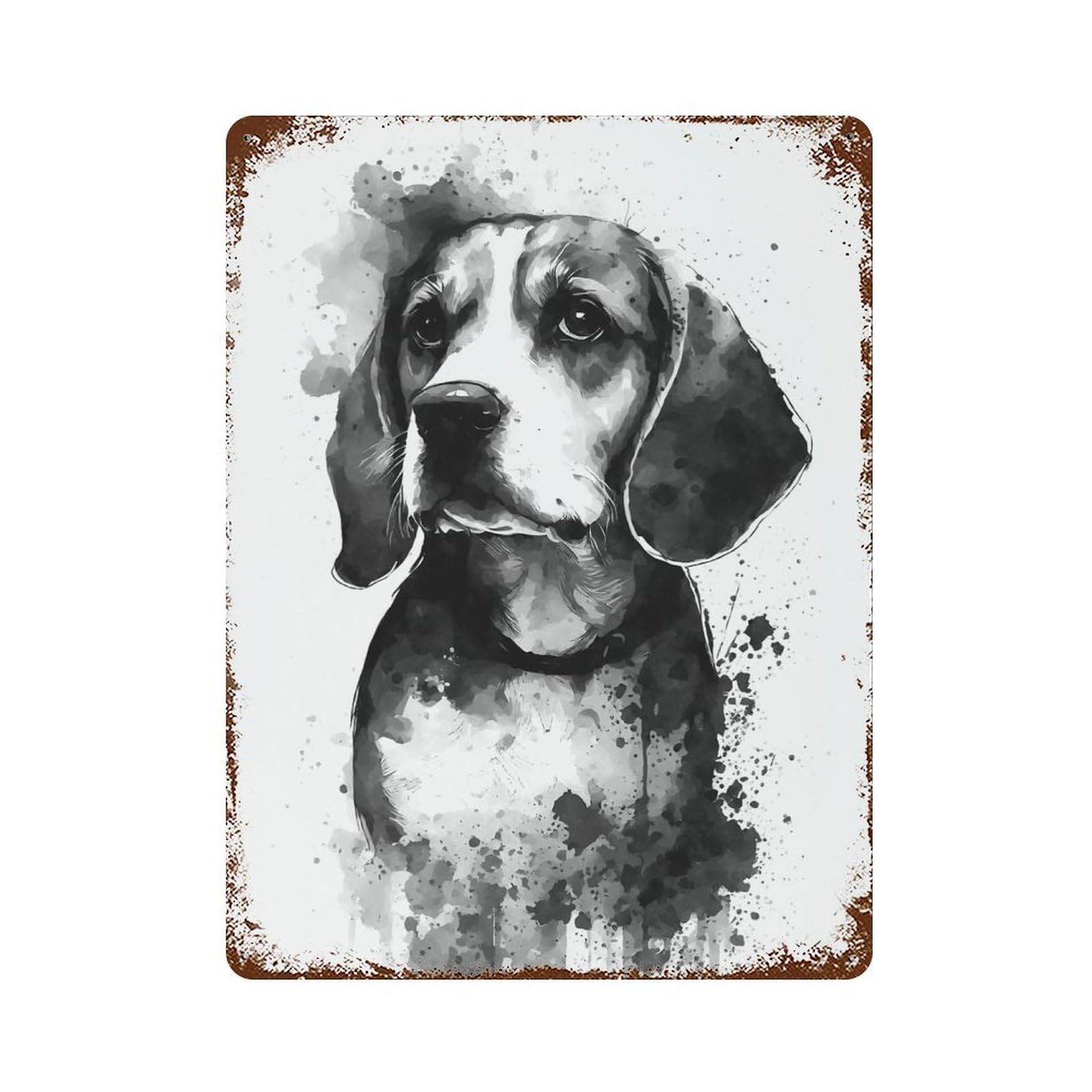 Rust Effect Beagle Dog Black Ink Distressed Metal Wall Sign 15.7"x11.8", Farmhouse Wall Decor for Office, Studio And Wall Decor
