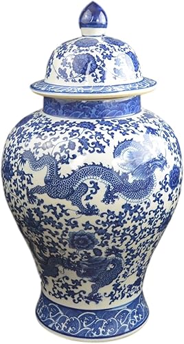 Festcool Jingdezhen - Jarrón clásico de porcelana azul y blanco con diseño floral de 20 pulgadas, estilo chino Ming, Jingdezhen