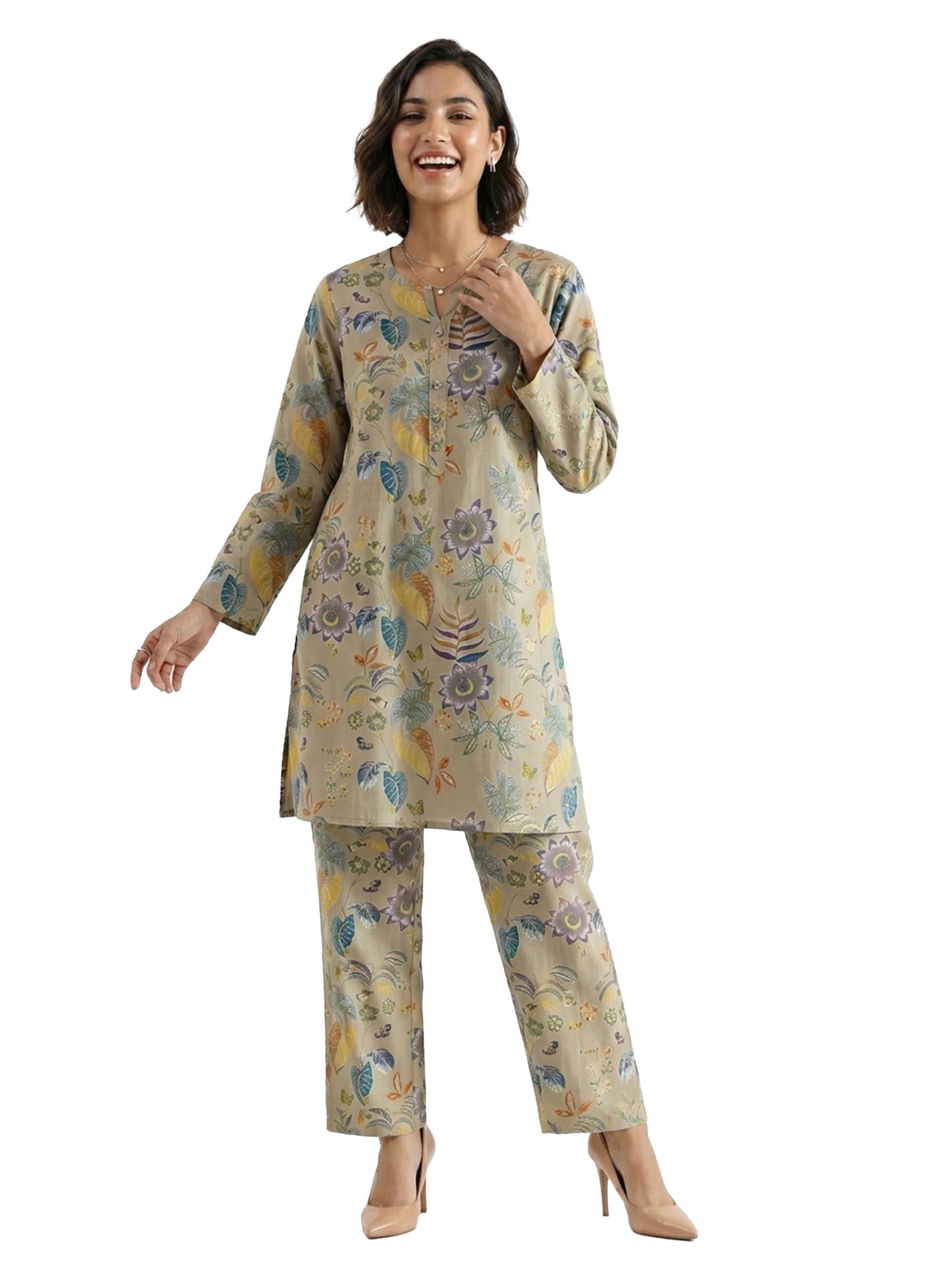 Women's Olive Green Check & Paisley Printed Rayon Shirt Trouser Co-ord Set | Full Sleeve Button Down Shirt with Elasticated Waist Trousers | Stylish Western Two Piece Outfit-image-37