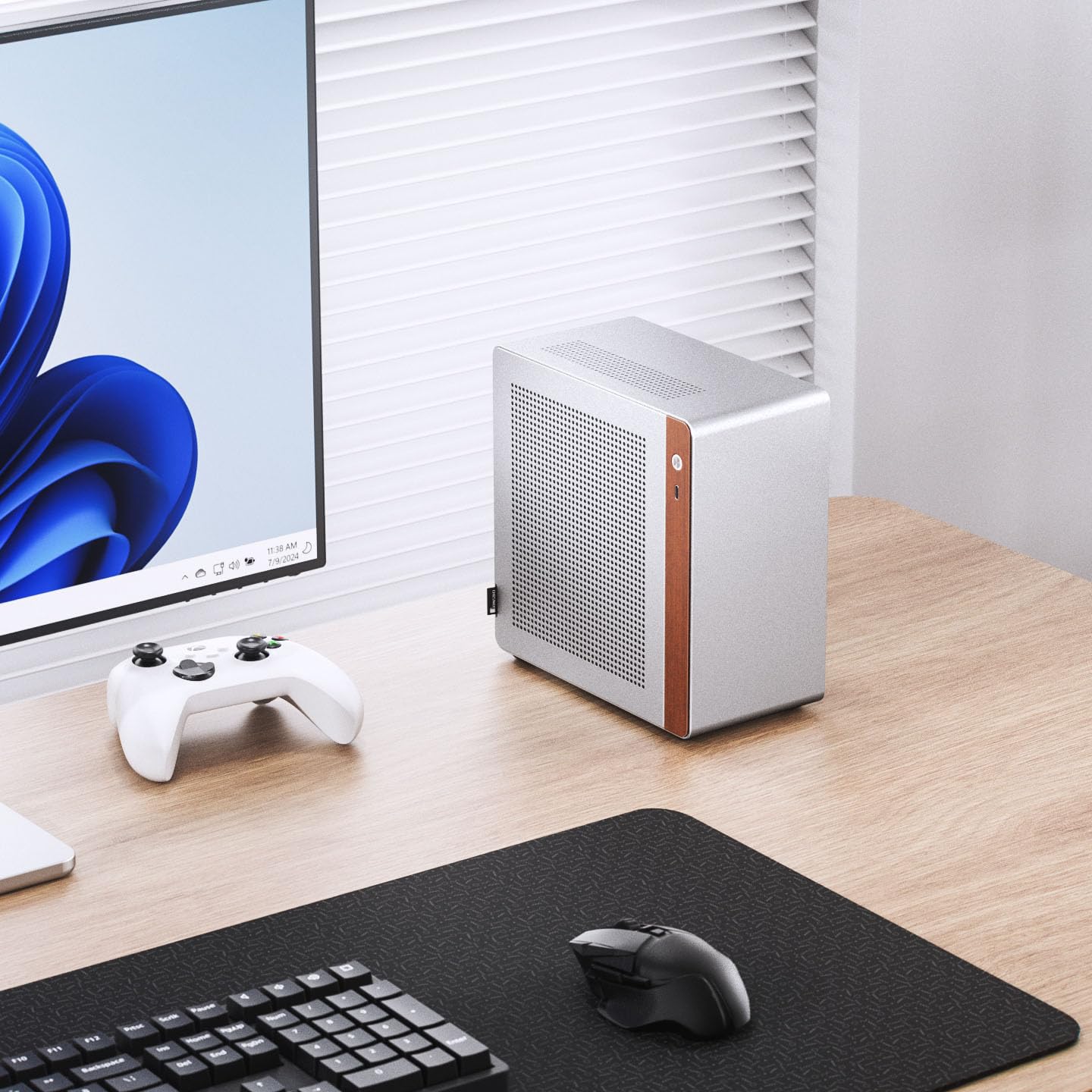 Jonsbo NV10 PC-Gehäuse Silber | Mini-ITX Case aus Aluminium & Stahl, kompaktes ITX-Gehäuse mit USB-C, Low-Profile GPU Support