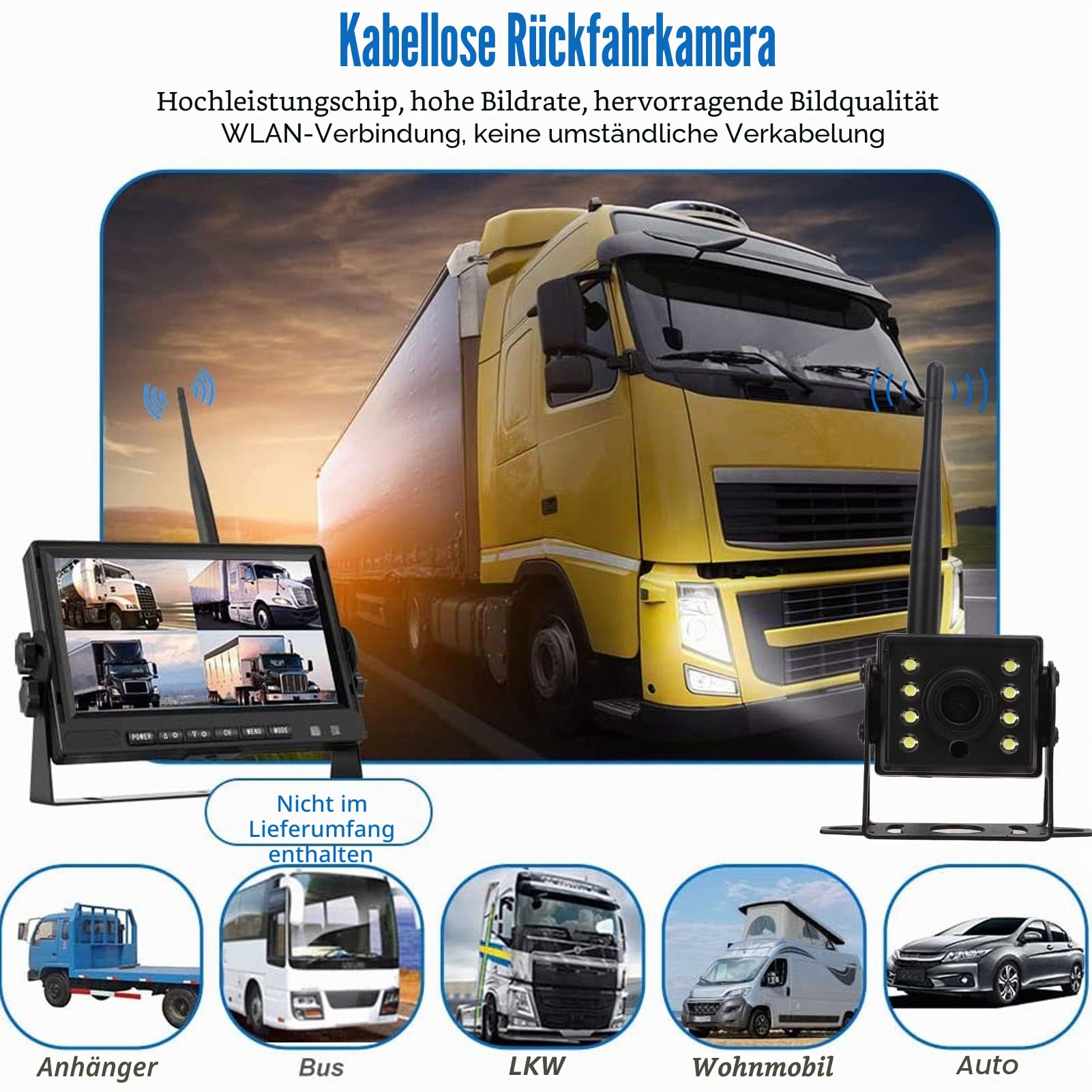 Keenso LKW WiFi Rückfahrkamera, 12V-24V Drahtlose Wasserdichte HD IR Nachtsicht Kamera für Bus