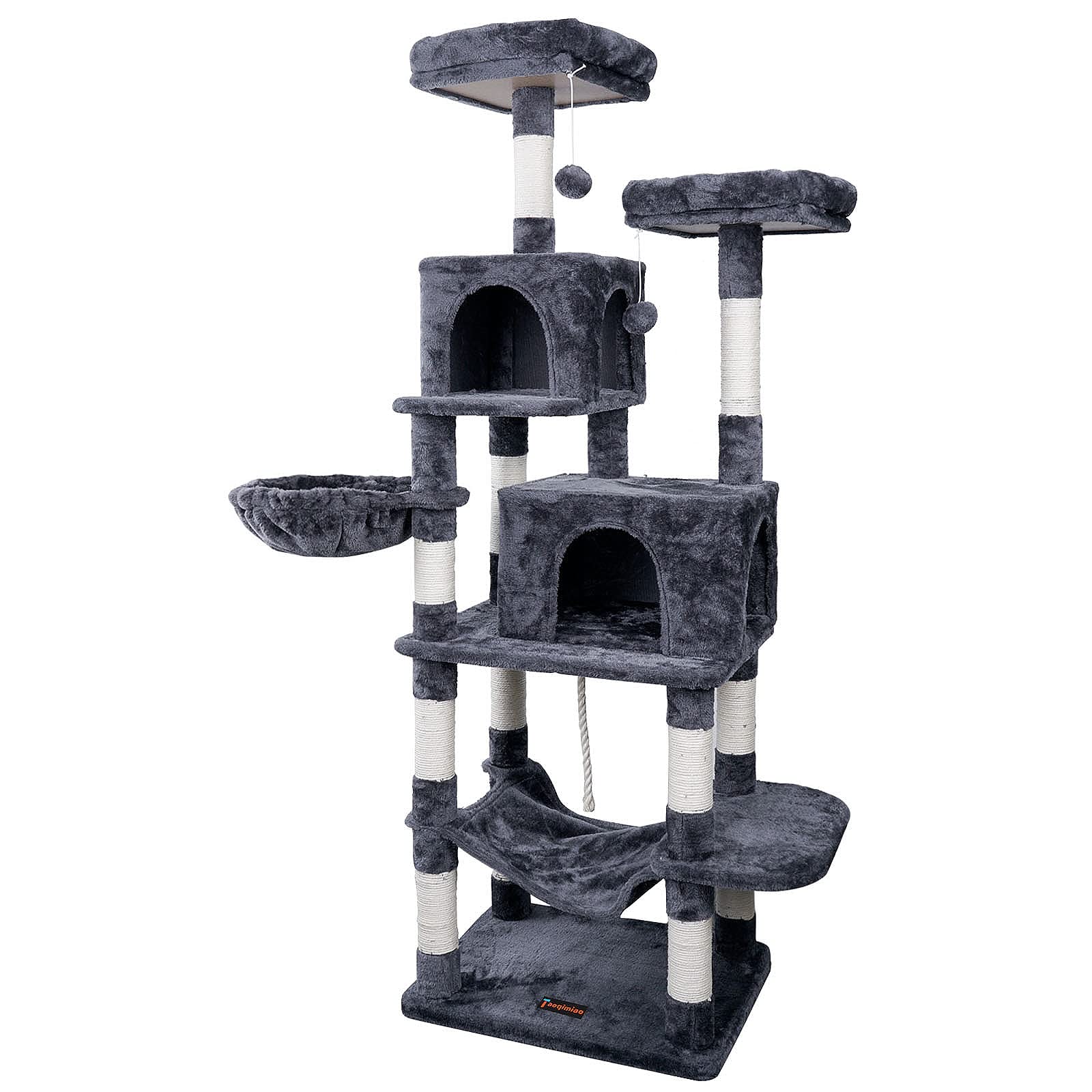 Taoqimiao 66.2in Cat Tree Layers Cat Tower Cat Condo with Soft Fur for Adult Cats,Well Balanced,Scratching Posts,Cat Activity Center MS013G Smoky Gray