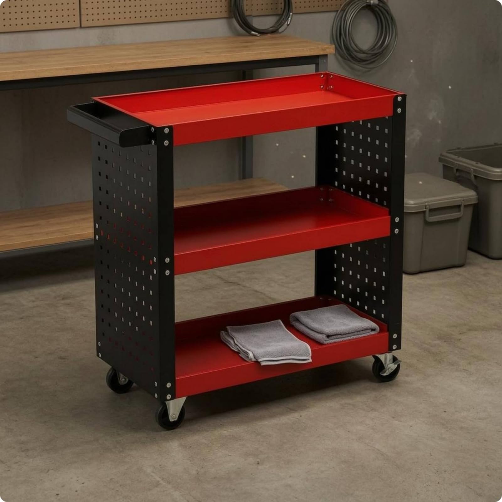 Carrello Portautensili Mobile Carrello Attrezzi Carrello Officina Carrello Riparazioni con Struttura in Acciaio a Tre, style to 2