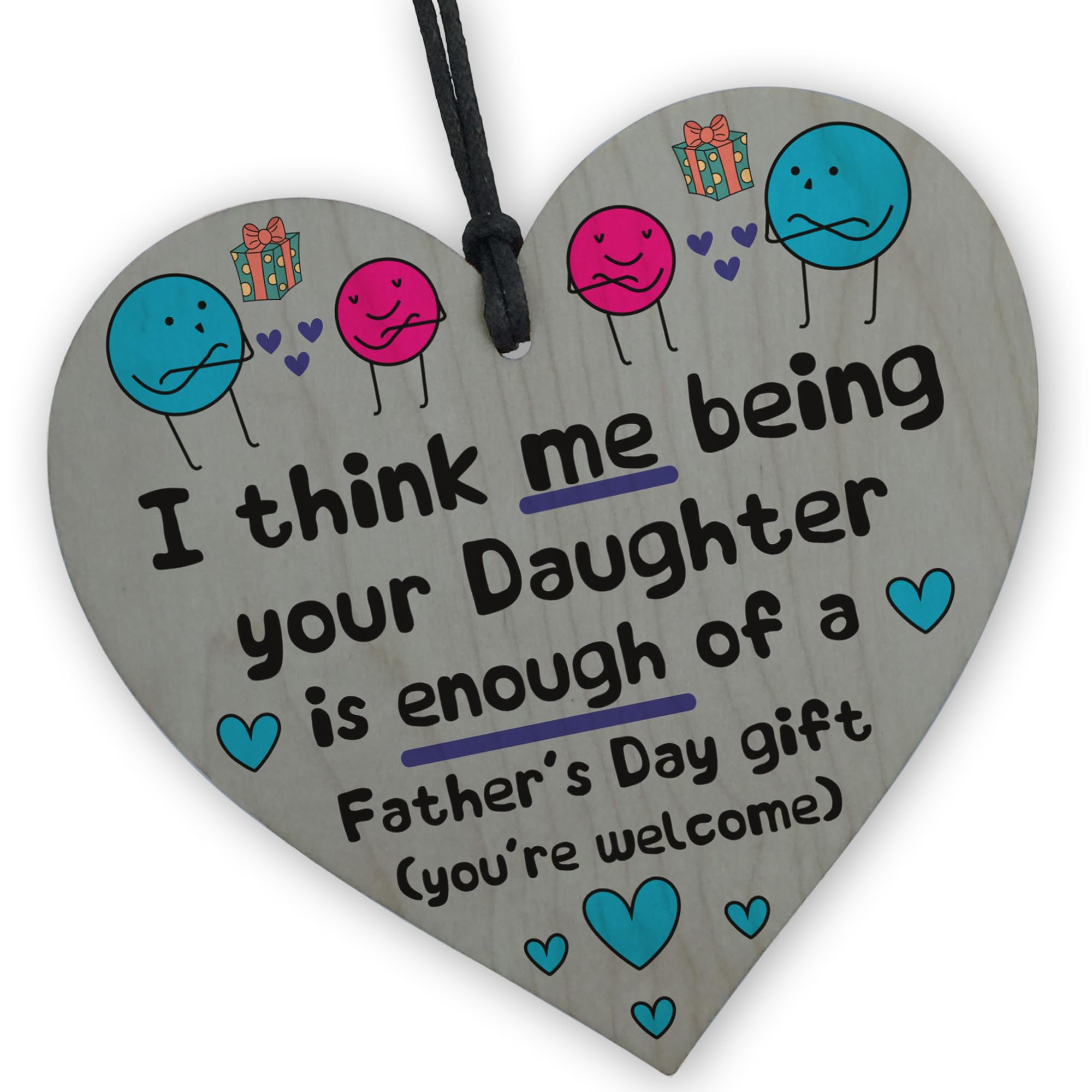 Red Ocean Dad Father's Day From Daughter Novelty Wooden Heart For Dad Happy Fathers Day Funny For Him Joke Dad For Father.