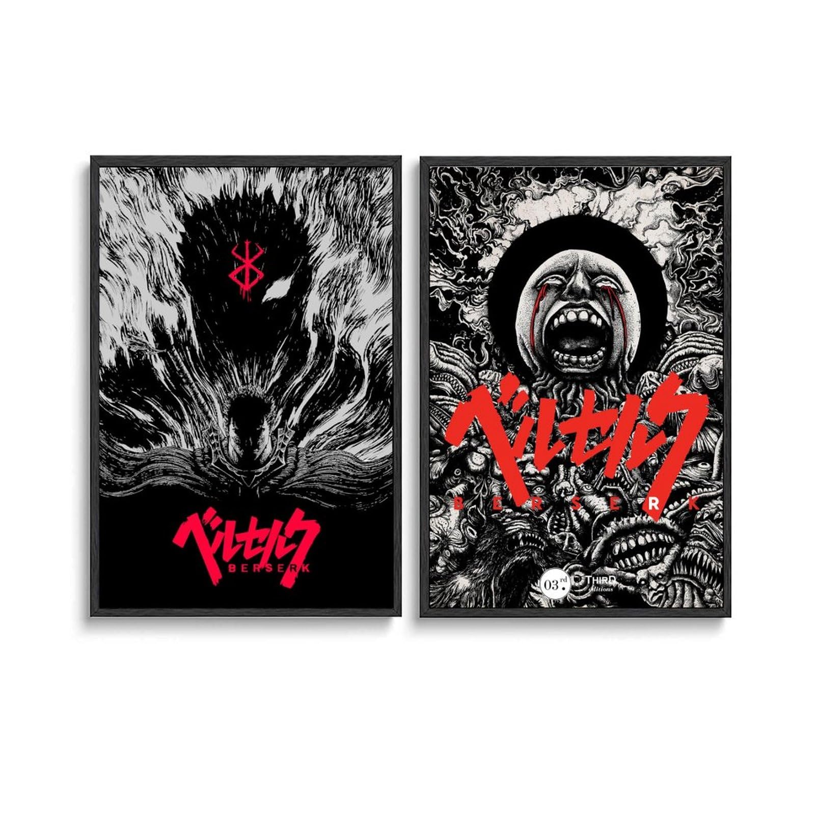 niubikela 2 PCS Berserk Poster Anime PosterMovie Art Wall Art Canvas Room Decorative Aesthetic Print Decor Posters 12x18inch(30x45cm) Style
