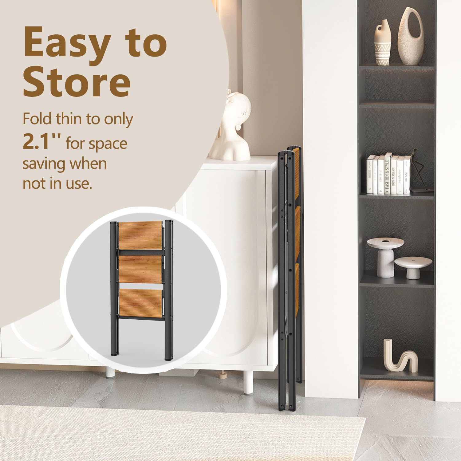 WOA 3-Step Aluminum Ladder - Foldable Step Stool For Home - Anti-Slip, 300lbs Capacity, Red