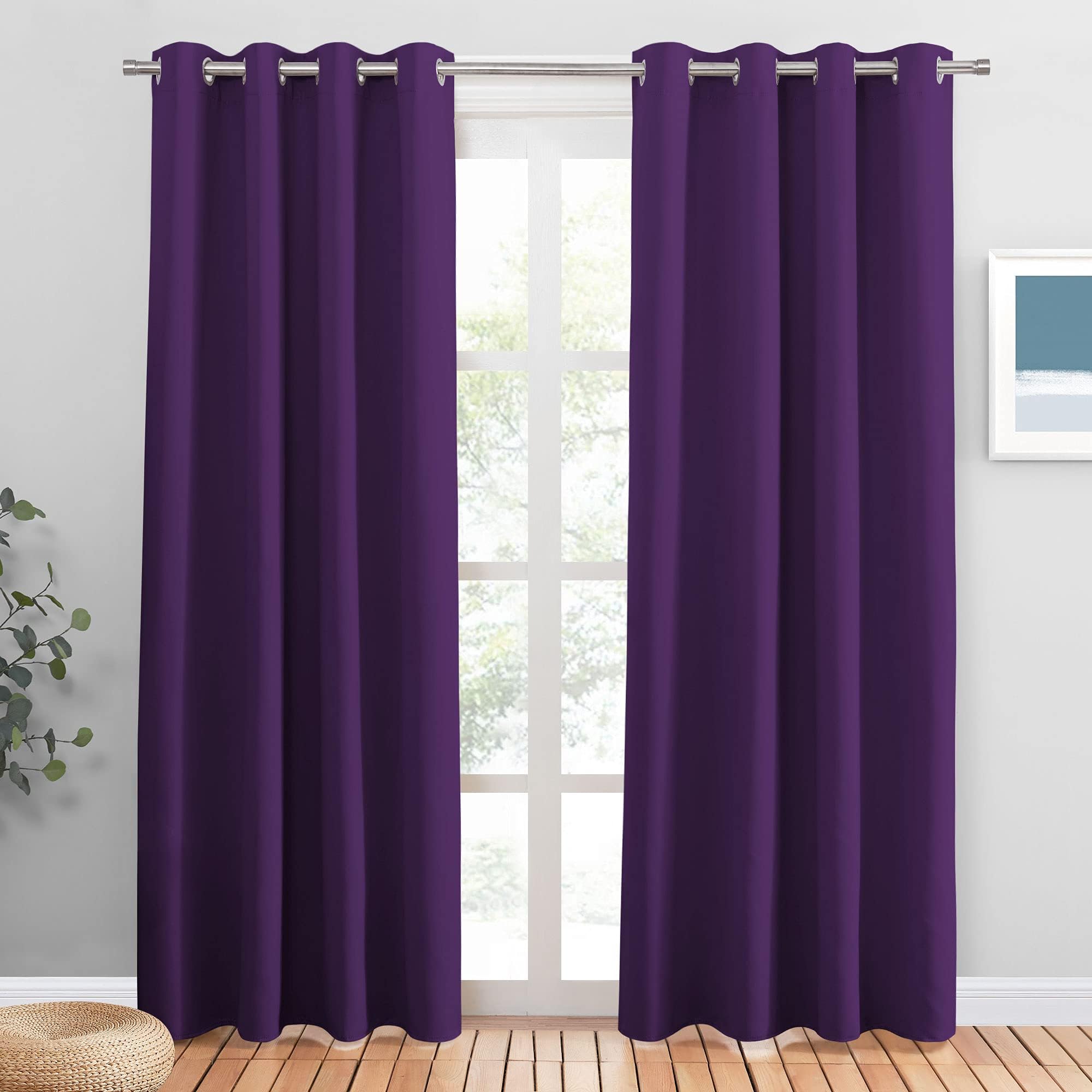 PONY DANCE Purple Blackout Curtains - Thermal Rings Top Light Blocking Curtain Panels for Bedroom/Living Room Sliding Glass Door, 2 PCs, 52 Inch W by 84 Inch D, Purple [Energy Class A+]